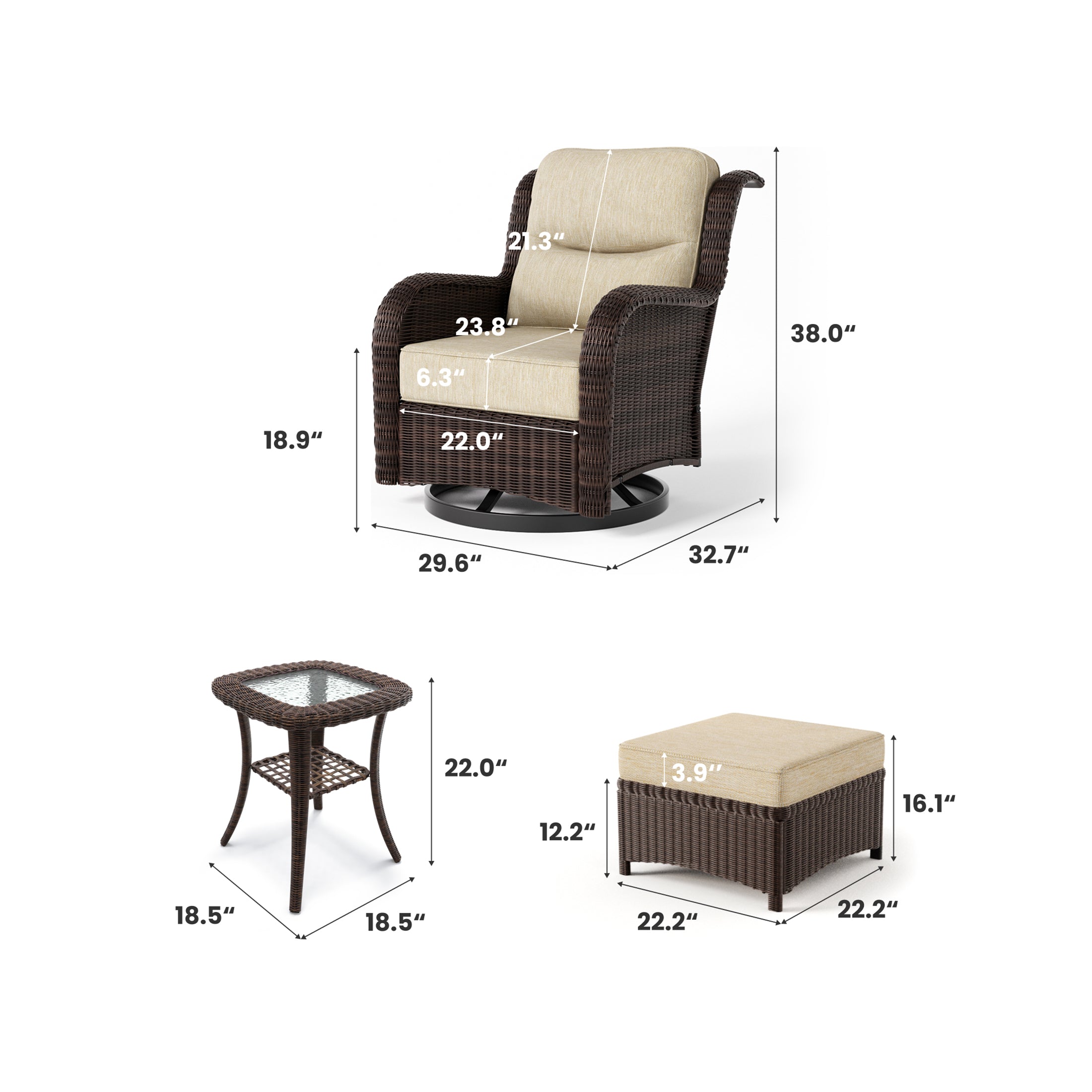 Ardenelle Luxury 5 Piece Patio Wicker Conversation Set With Ottomans And Covers