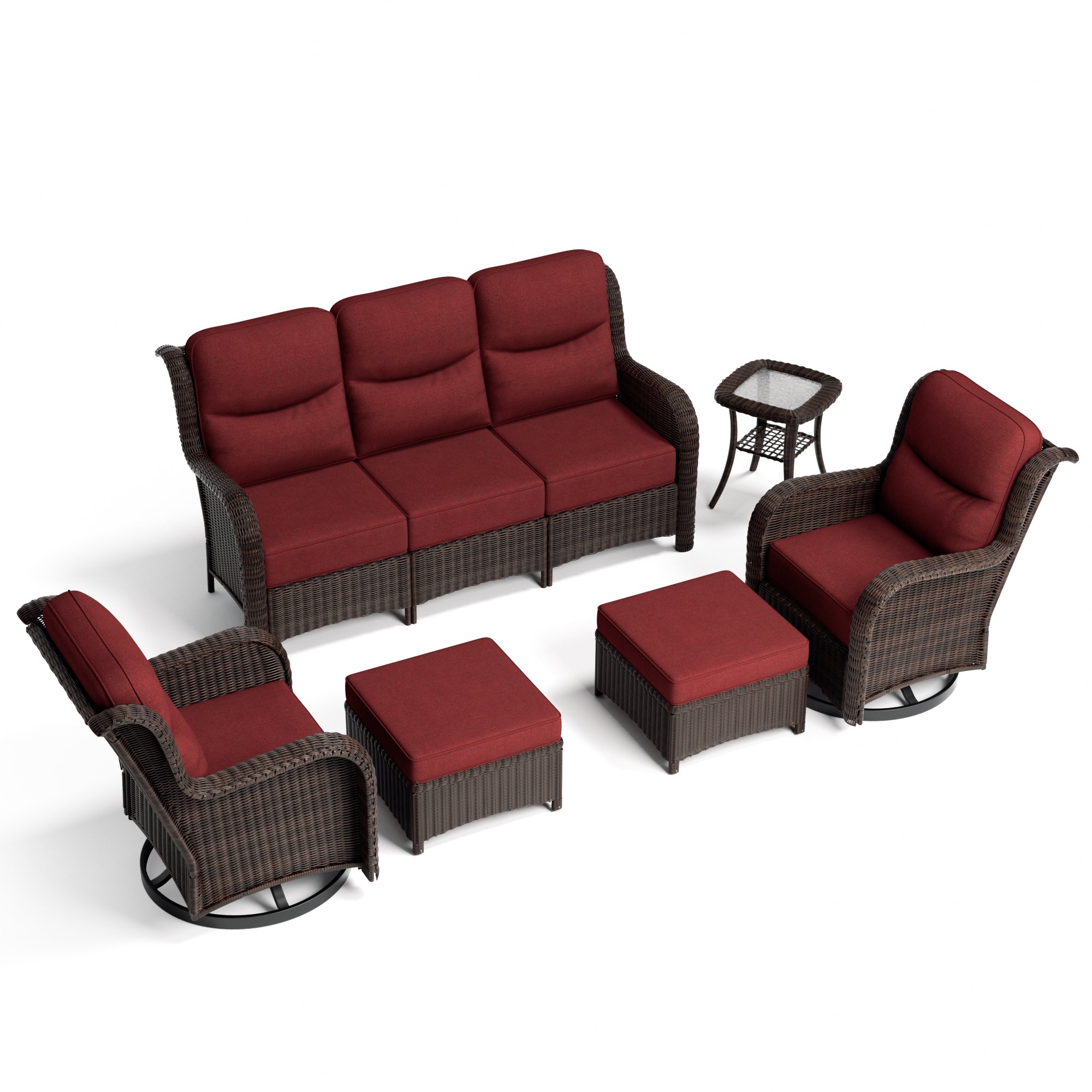 【Extra $300 OFF | CODE: BF300】Ardenelle Luxury 6 Piece Patio Wicker Sofa Set With Ottomans, Side tables And Covers