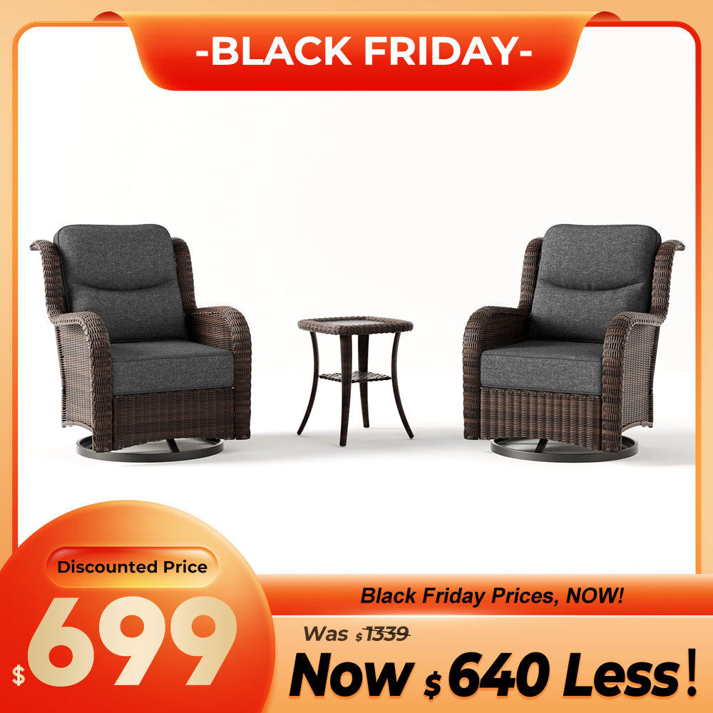 Ardenelle Luxury 3 Piece Patio Wicker Conversation Set With Side Table And Covers