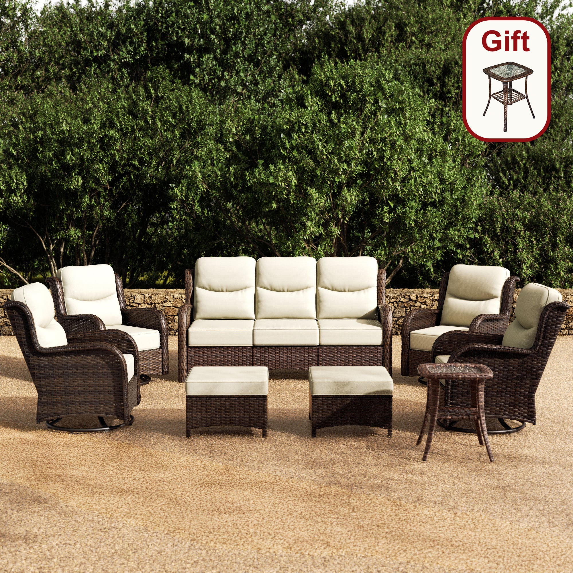 Hawthorne 8 Piece Outdoor Wicker Sofa Set With Swivel Chairs & Ottomans For Backyard
