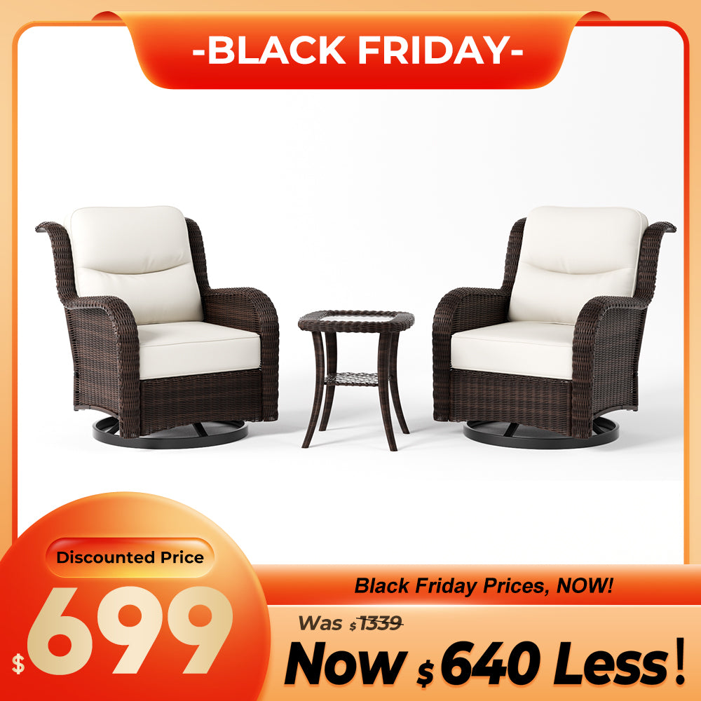 Ardenelle Luxury 3 Piece Patio Wicker Conversation Set With Side Table And Covers