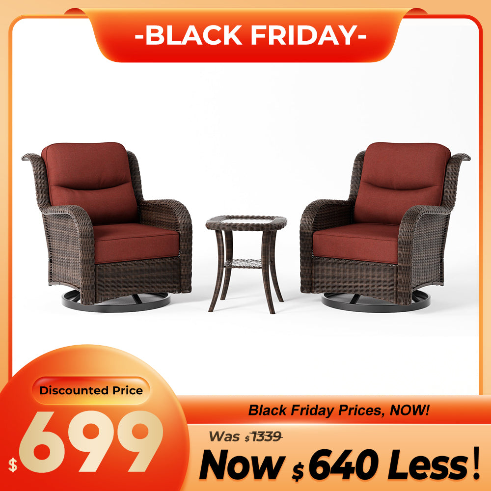 Ardenelle Luxury 3 Piece Patio Wicker Conversation Set With Side Table And Covers