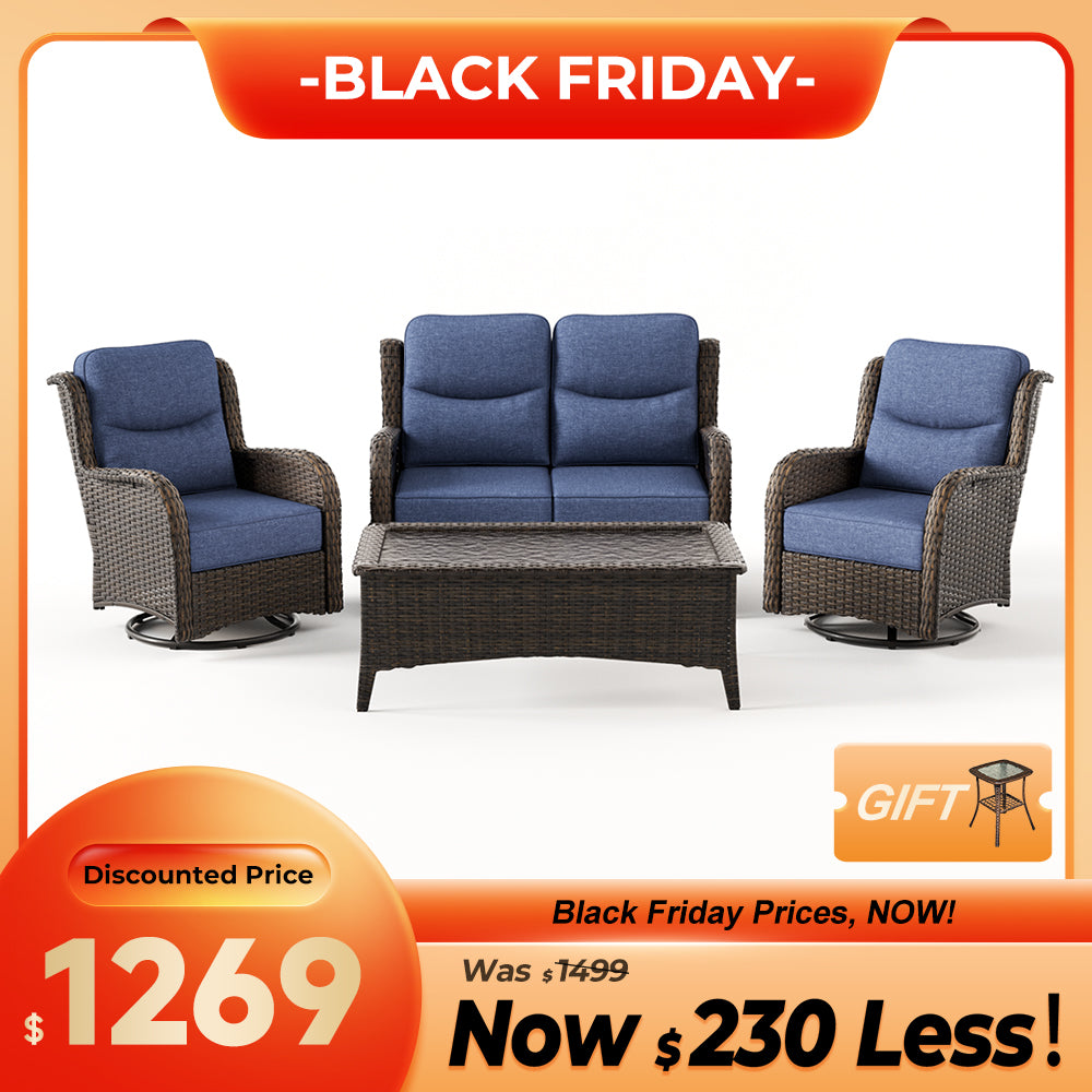 Hawthorne 4 Seater Patio Wicker Loveseat Set With Swivel Glider Chairs And Coffee Table