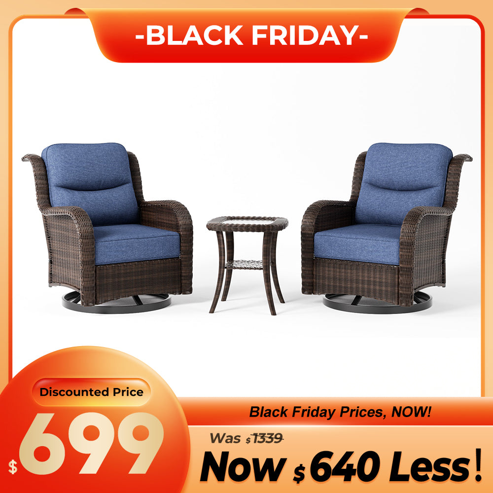 Ardenelle Luxury 3 Piece Patio Wicker Conversation Set With Side Table And Covers