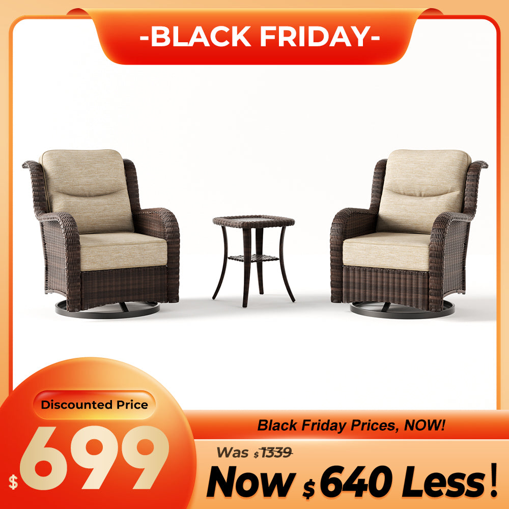 Ardenelle Luxury 3 Piece Patio Wicker Conversation Set With Side Table And Covers