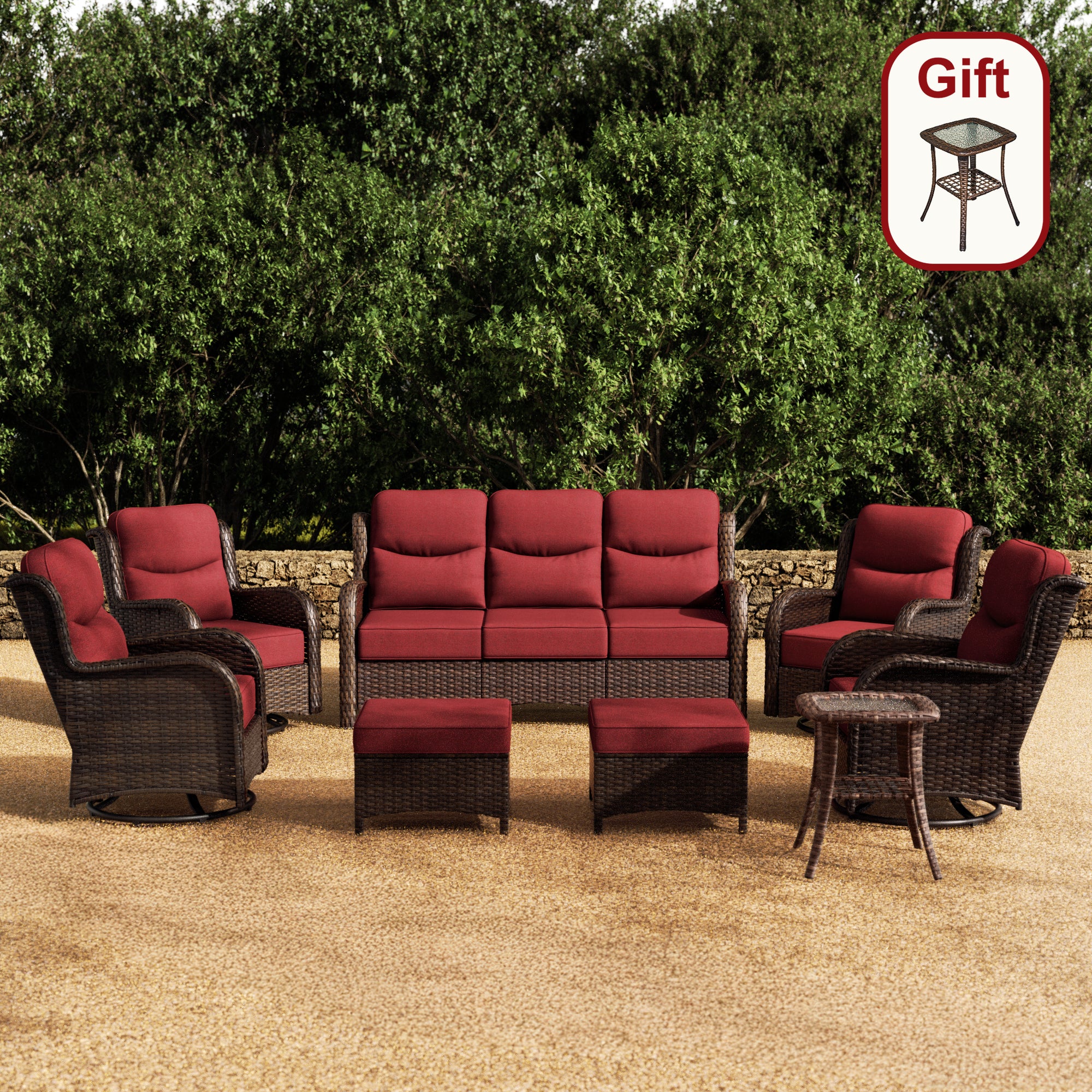 Hawthorne 8 Piece Outdoor Wicker Sofa Set With Swivel Chairs & Ottomans For Backyard