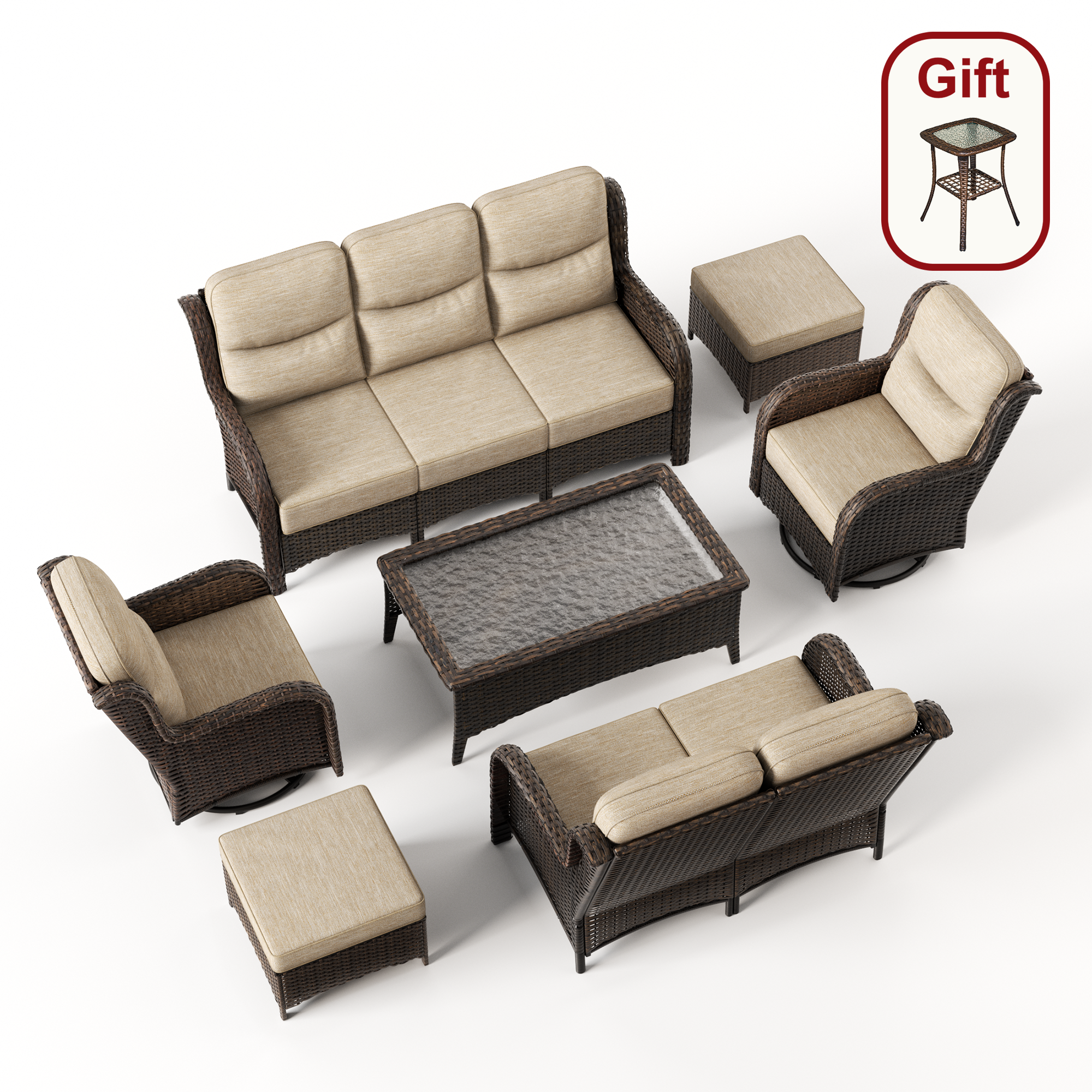Hawthorne 7 Piece Patio Wicker Furniture Set With 3 Seater Sofa And Loveseat