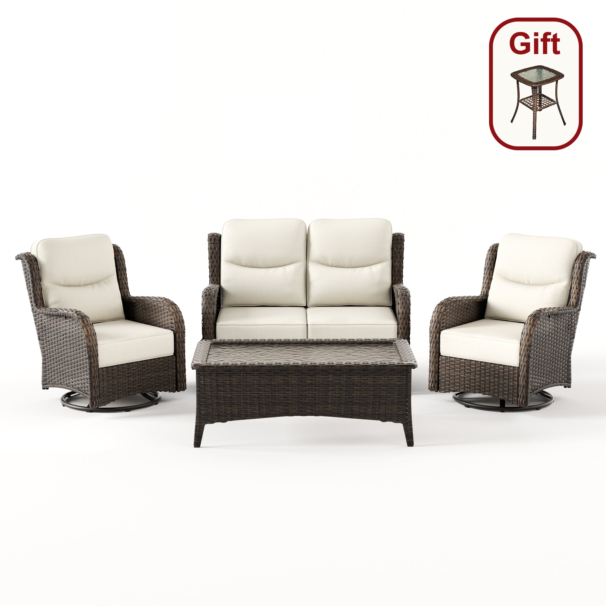 Hawthorne 4 Seater Patio Wicker Loveseat Set With Swivel Glider Chairs And Coffee Table