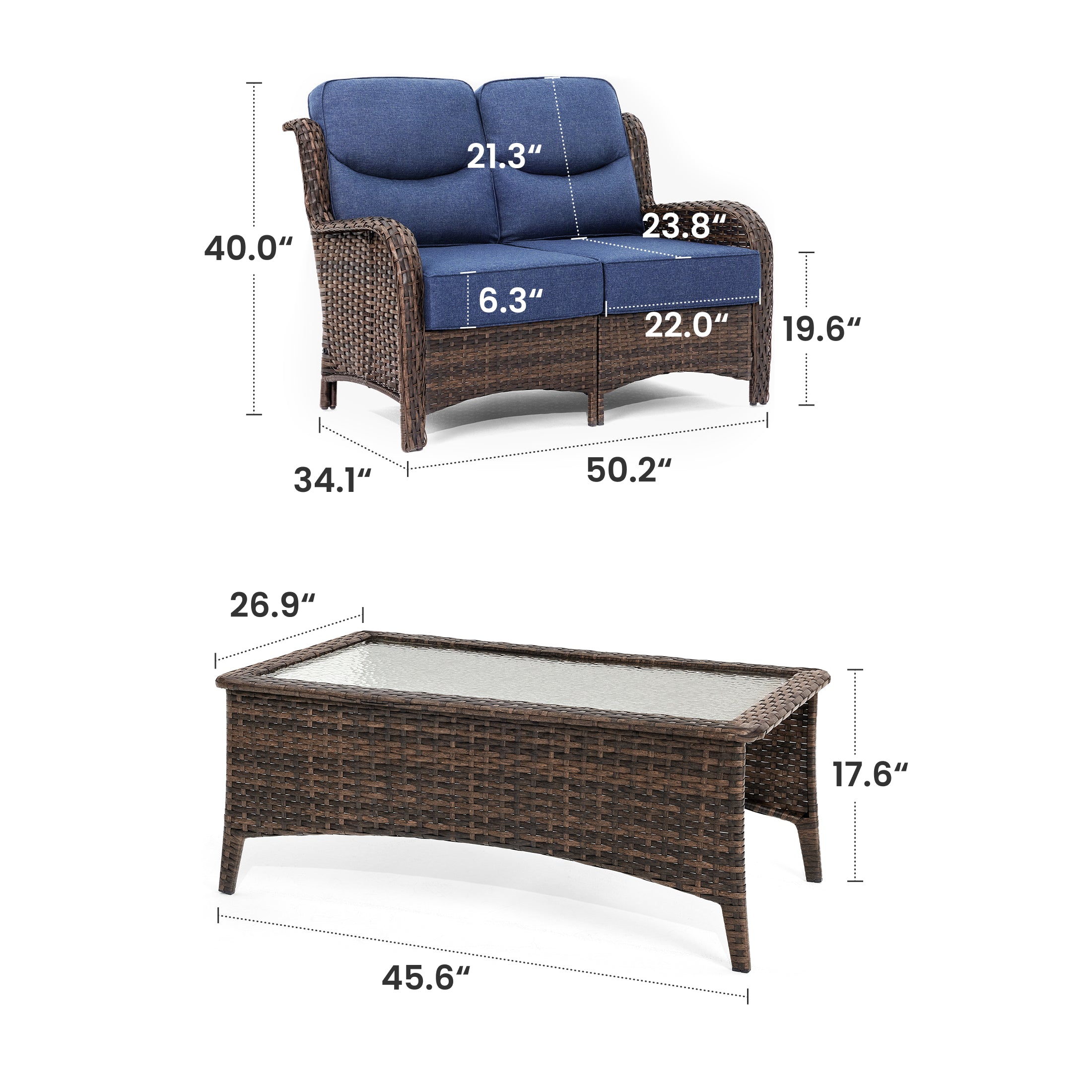 Hawthorne 2 Piece Patio Wicker Loveseat Set With Coffee Table