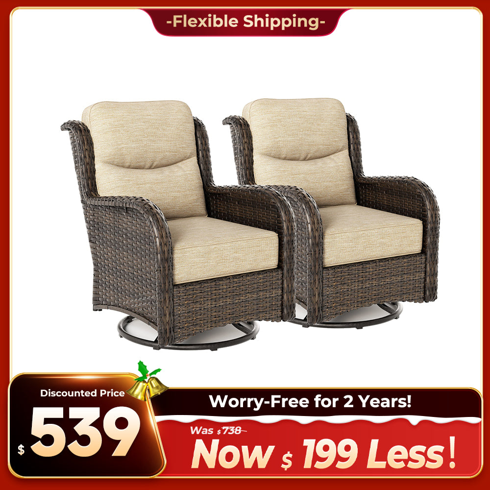 【Quick Assembly Collection】Outdoor Wicker Swivel Gliding Chairs Set