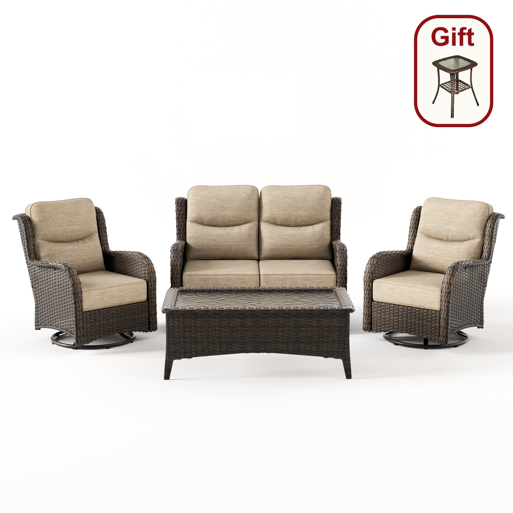 Hawthorne 4 Seater Patio Wicker Loveseat Set With Swivel Glider Chairs And Coffee Table