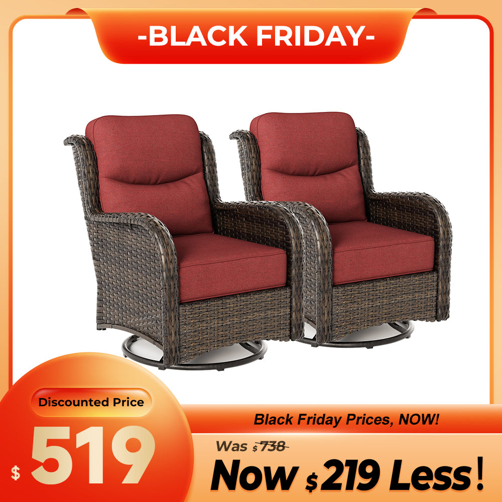 Hawthorne 2 Piece Outdoor Wicker  Swivel Gliding Chairs Set With 6-Inch Cushions & Sturdy Base
