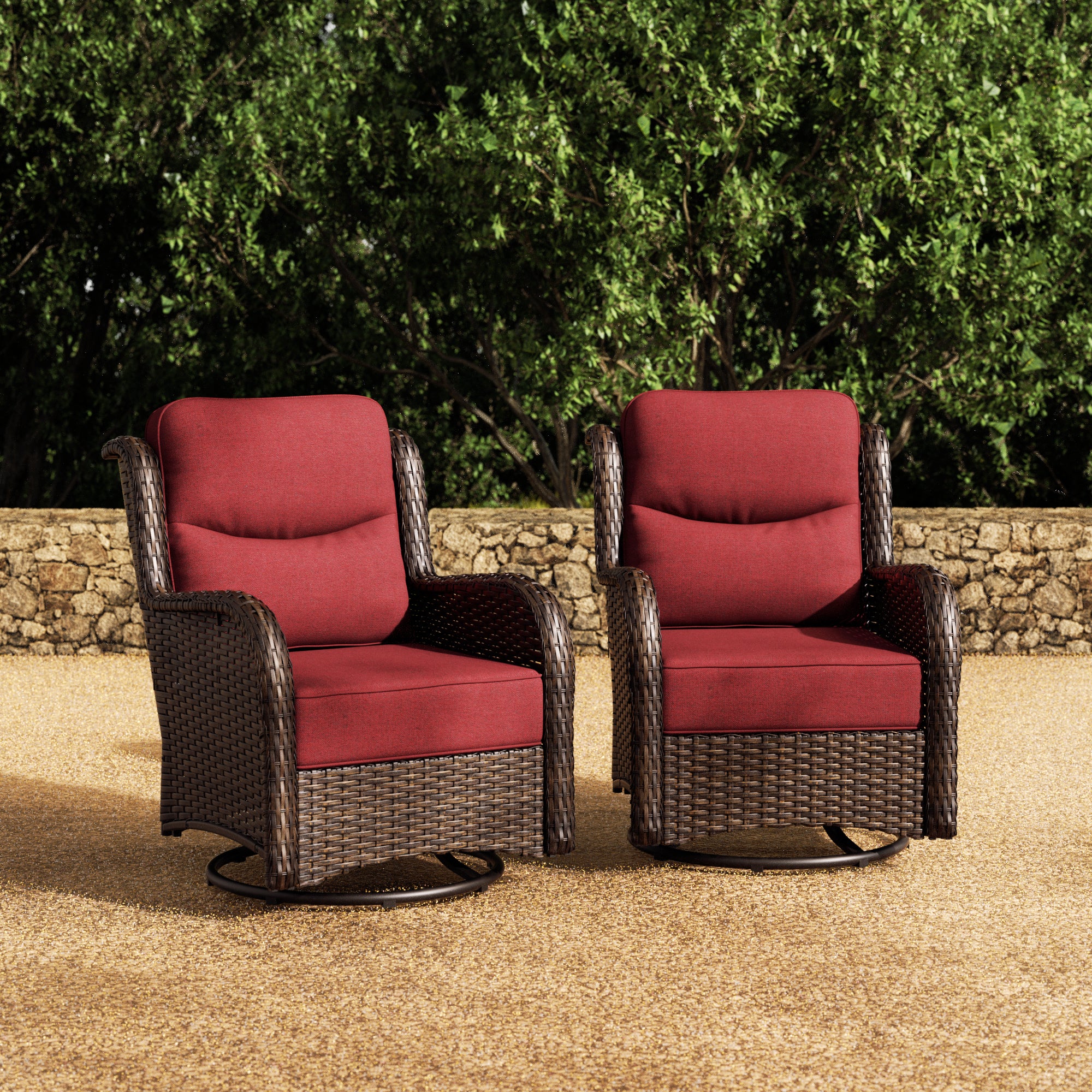 Hawthorne 2 Piece Outdoor Wicker  Swivel Gliding Chairs Set With 6-Inch Cushions & Sturdy Base