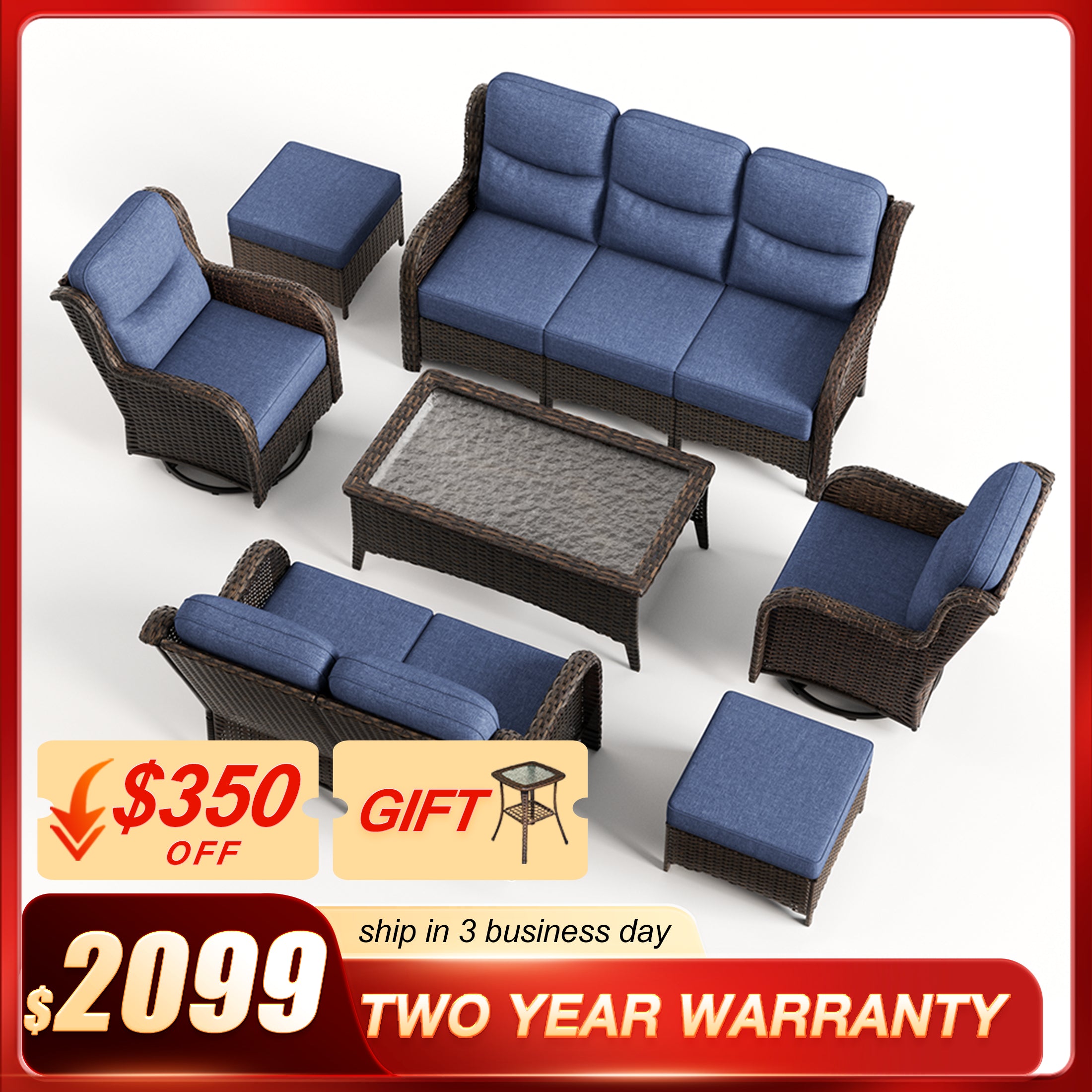 Hawthorne 7 Piece Patio Wicker Furniture Set With 3 Seater Sofa And Loveseat