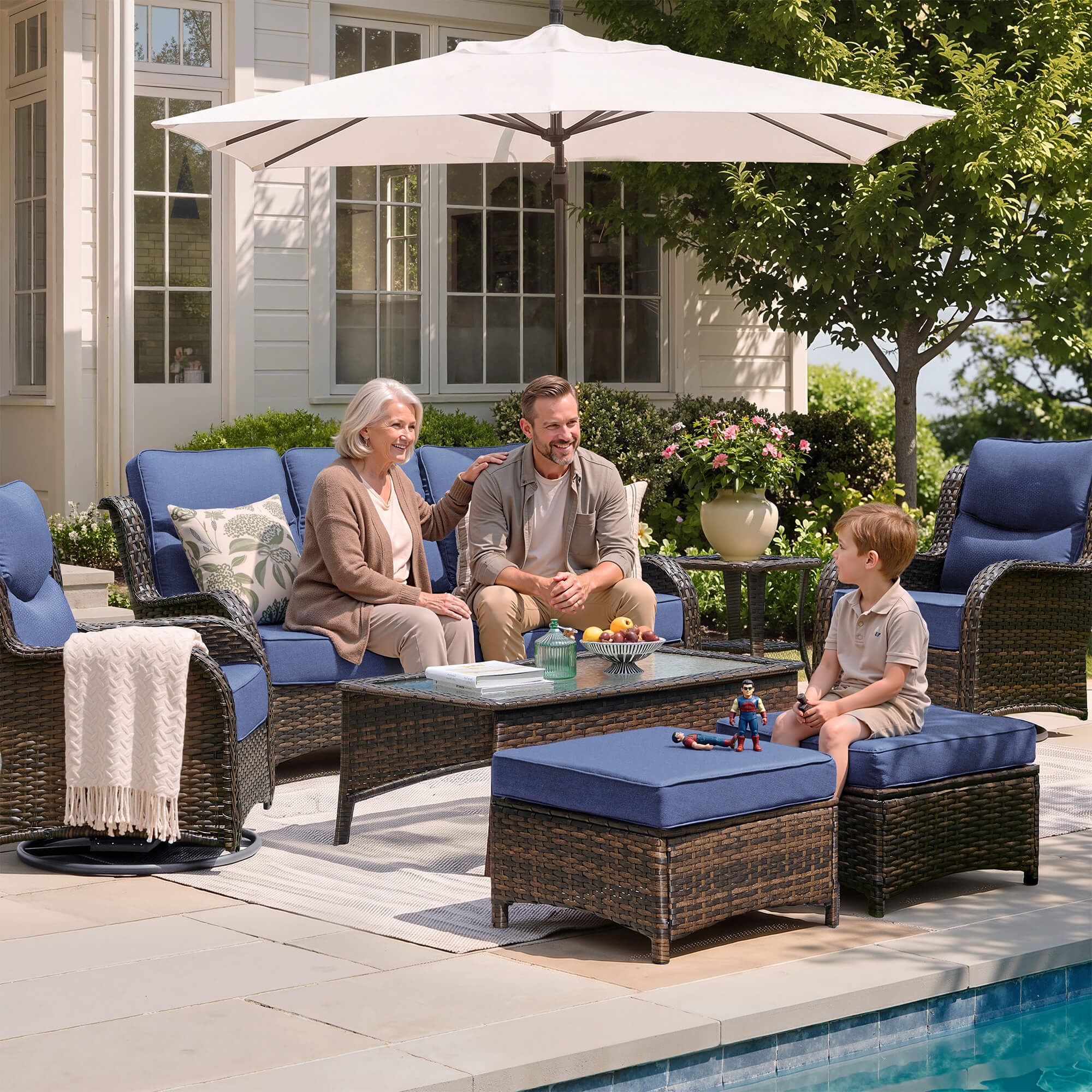 Hawthorne 9 Piece All Weather Outdoor Wicker Furniture Set With Removable Black Covers