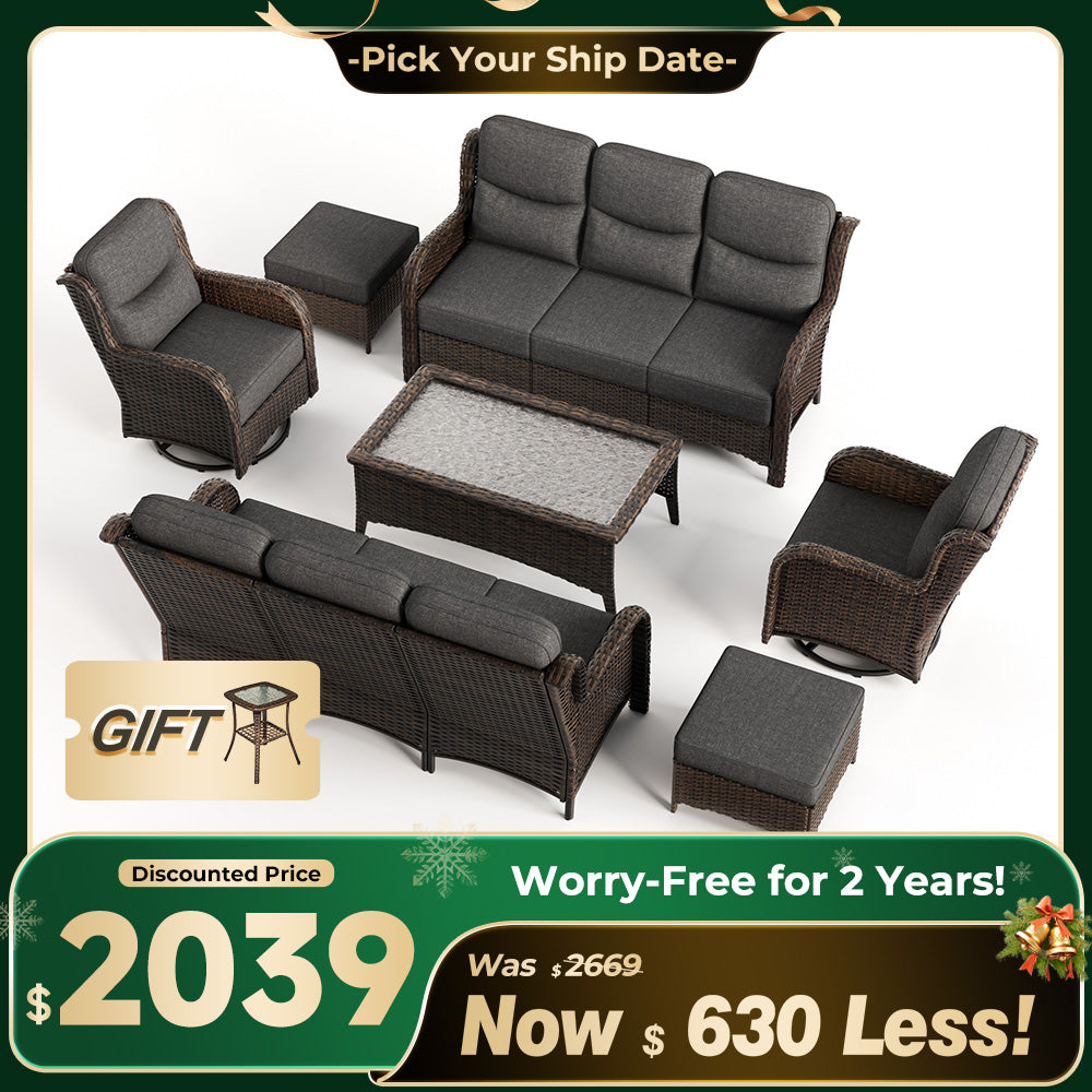 Hawthorne 7 Pieces Outdoor Wicker Sofas & Chairs Set With Ergonomic backrest Design & Comfort Cushions