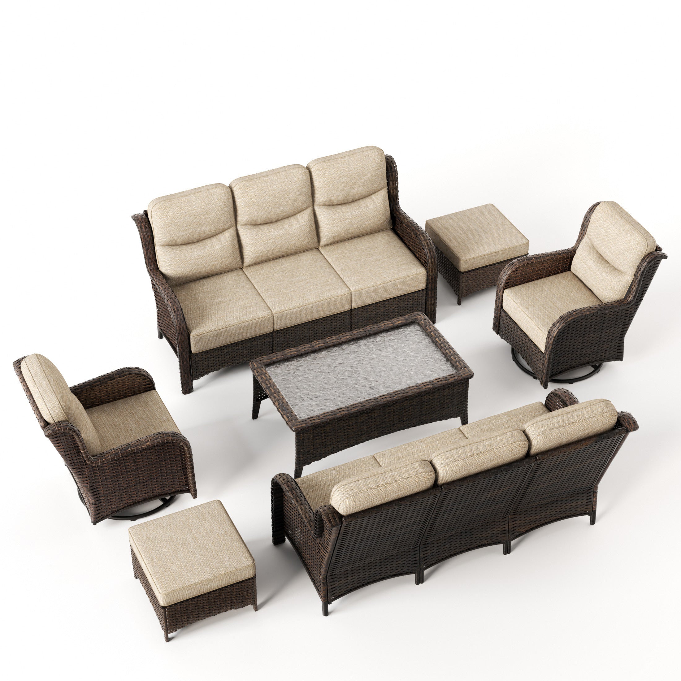 Hawthorne 7 Pieces Outdoor Wicker Sofas & Chairs Set With Ergonomic backrest Design & Comfort Cushions