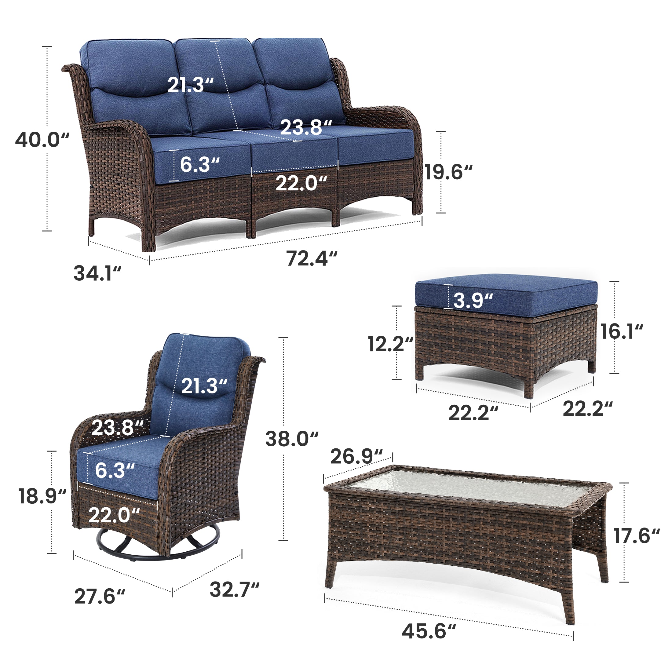 Hawthorne 7 Pieces Outdoor Wicker Sofas & Chairs Set With Ergonomic backrest Design & Comfort Cushions
