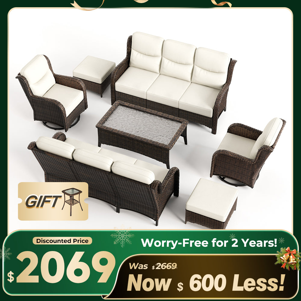 Hawthorne 7 Pieces Outdoor Wicker Sofas & Chairs Set With Ergonomic backrest Design & Comfort Cushions