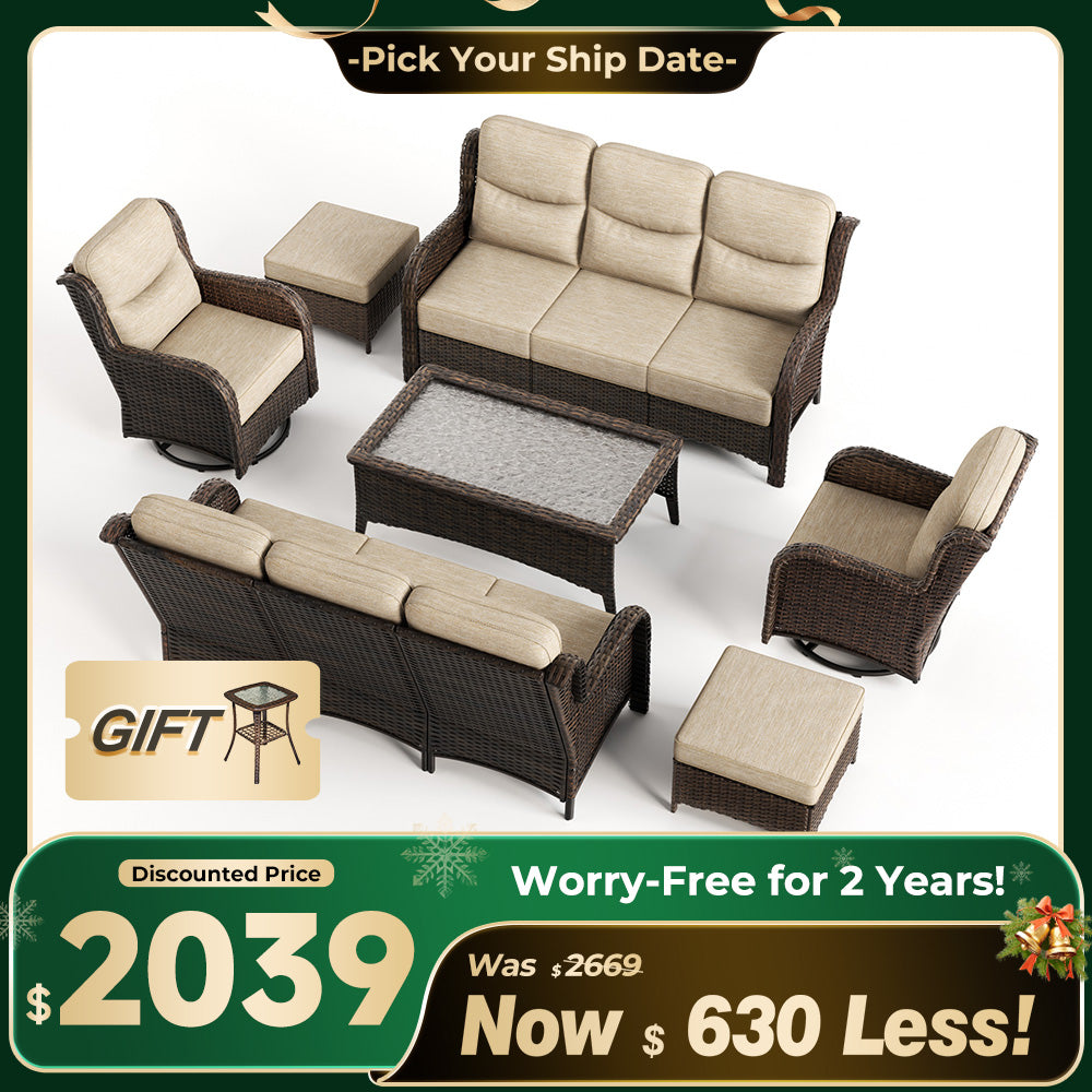 Hawthorne 7 Pieces Outdoor Wicker Sofas & Chairs Set With Ergonomic backrest Design & Comfort Cushions