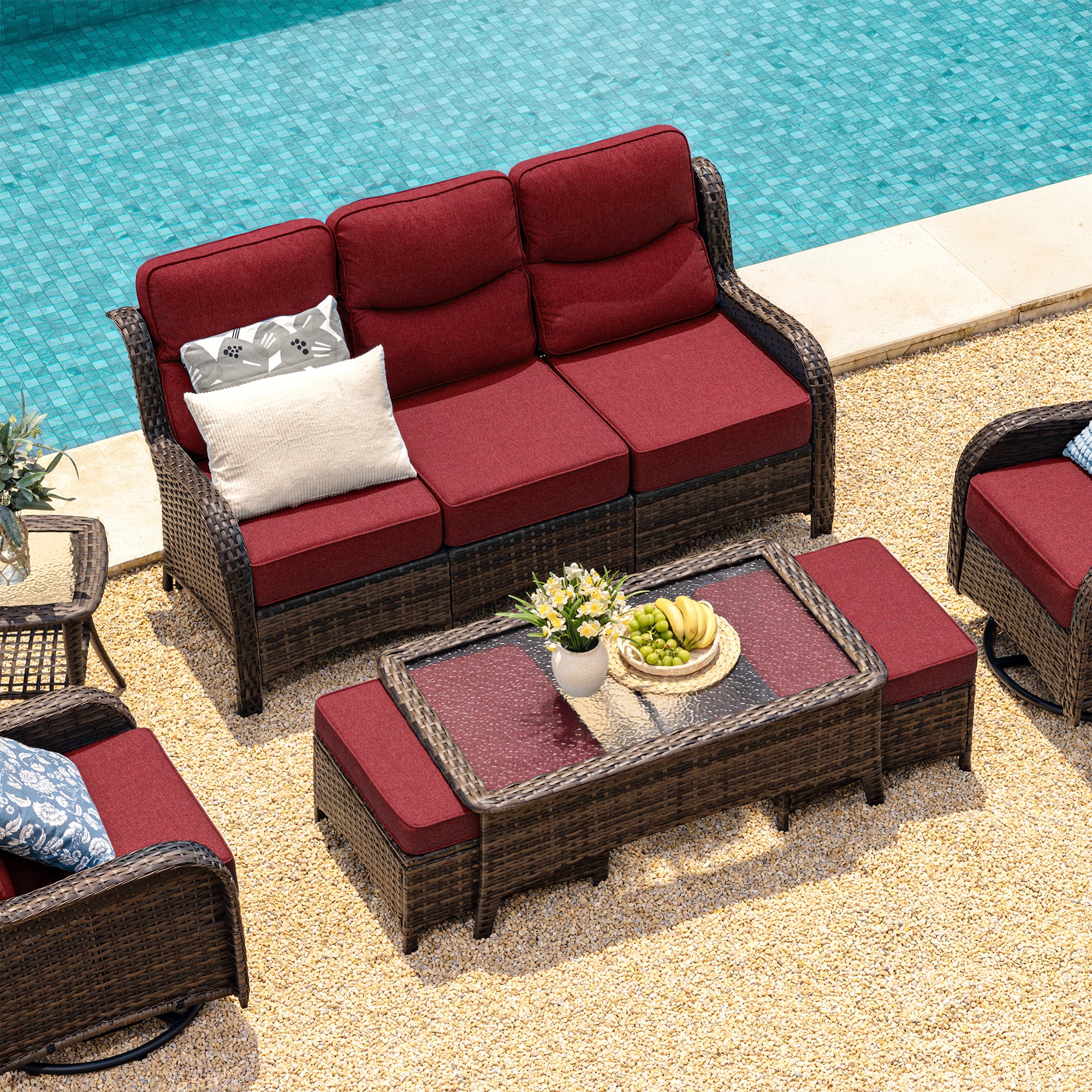 Hawthorne 5 Seater Patio Rattan Sofa Set with Swivel Chairs