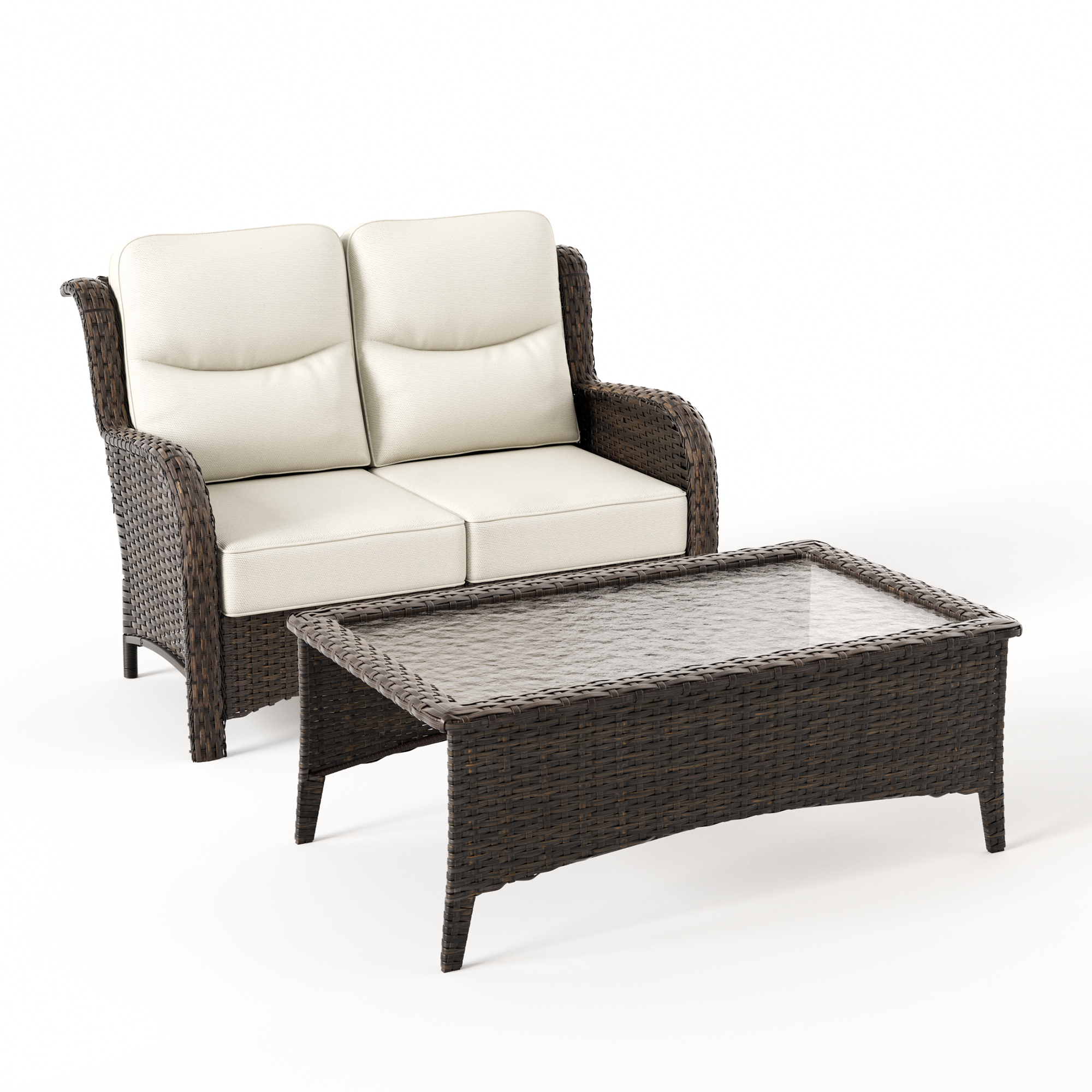 Hawthorne 2 Piece Patio Wicker Loveseat Set With Coffee Table