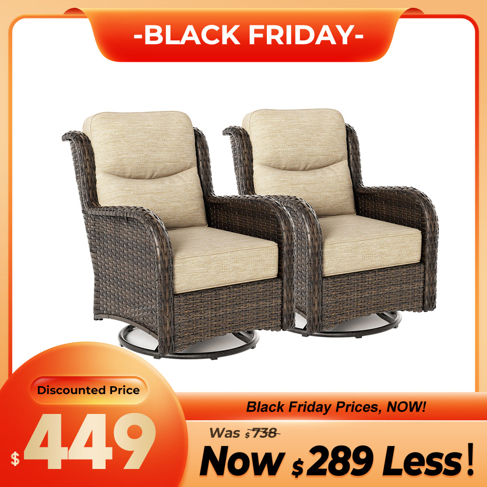 Hawthorne 2 Piece Outdoor Wicker Swivel Gliding Chairs Set With 6-Inch Cushions & Sturdy Base