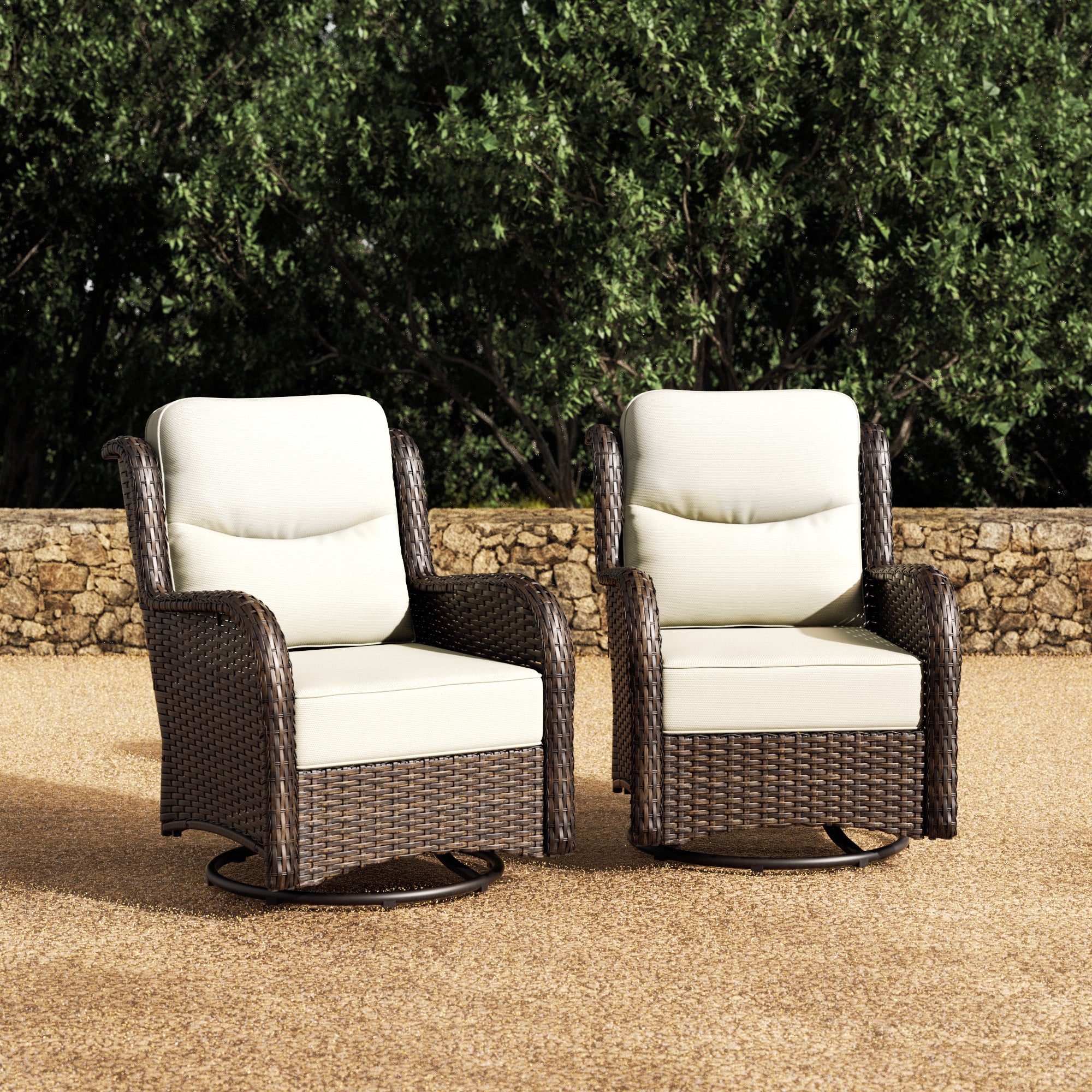 Hawthorne 2 Piece Outdoor Wicker  Swivel Gliding Chairs Set With 6-Inch Cushions & Sturdy Base
