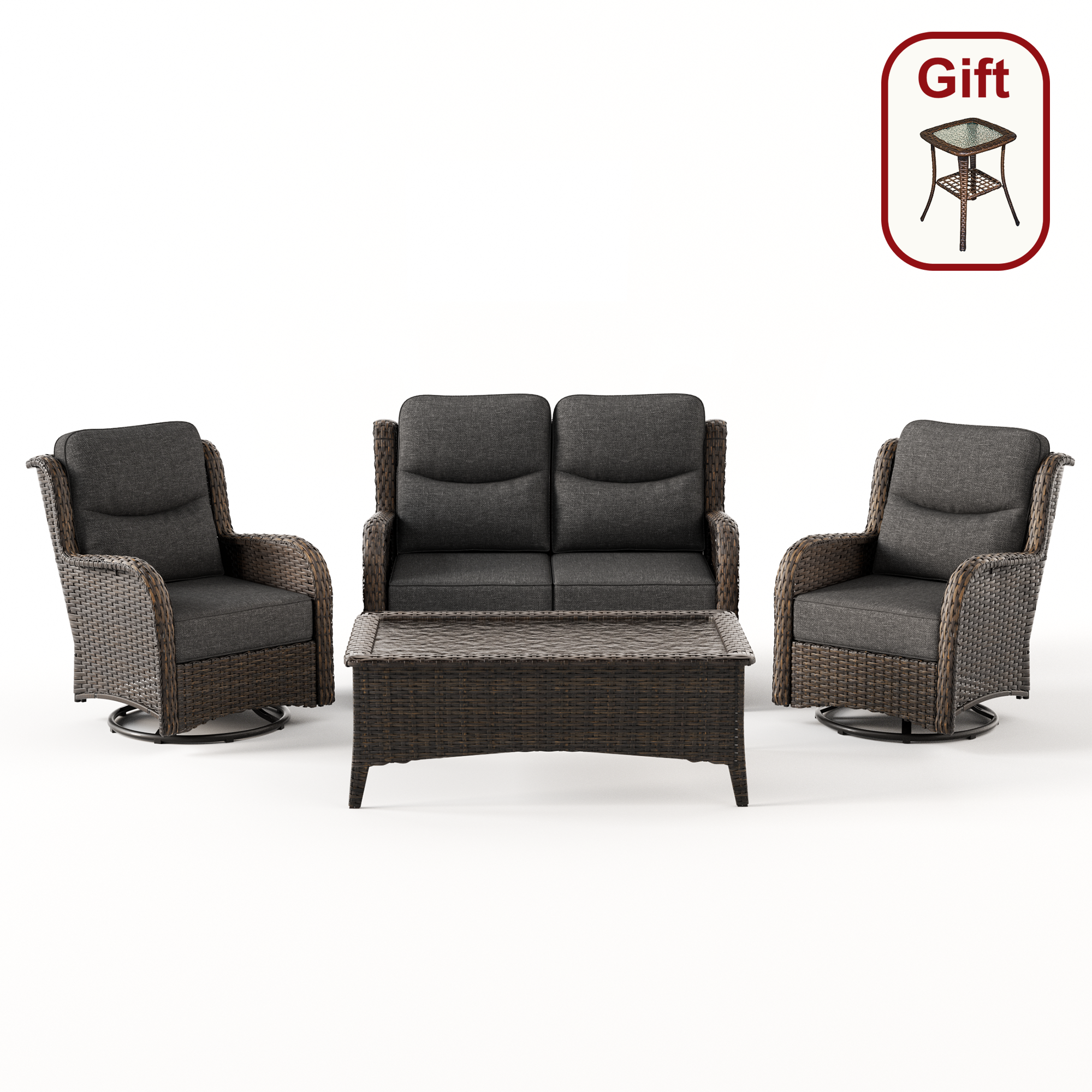 Hawthorne 4 Seater Patio Wicker Loveseat Set With Swivel Glider Chairs And Coffee Table