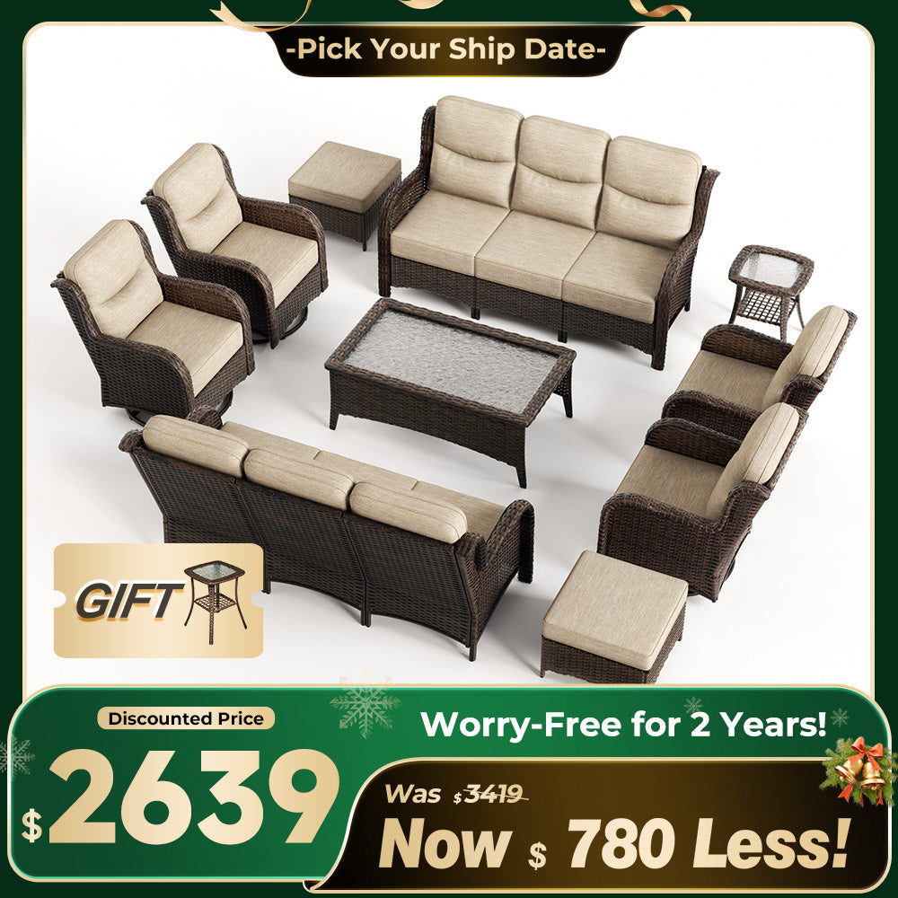 Hawthorne 8 Pieces All Weather Outdoor Wicker Sofa Set with Tables and Cushions for Backyard