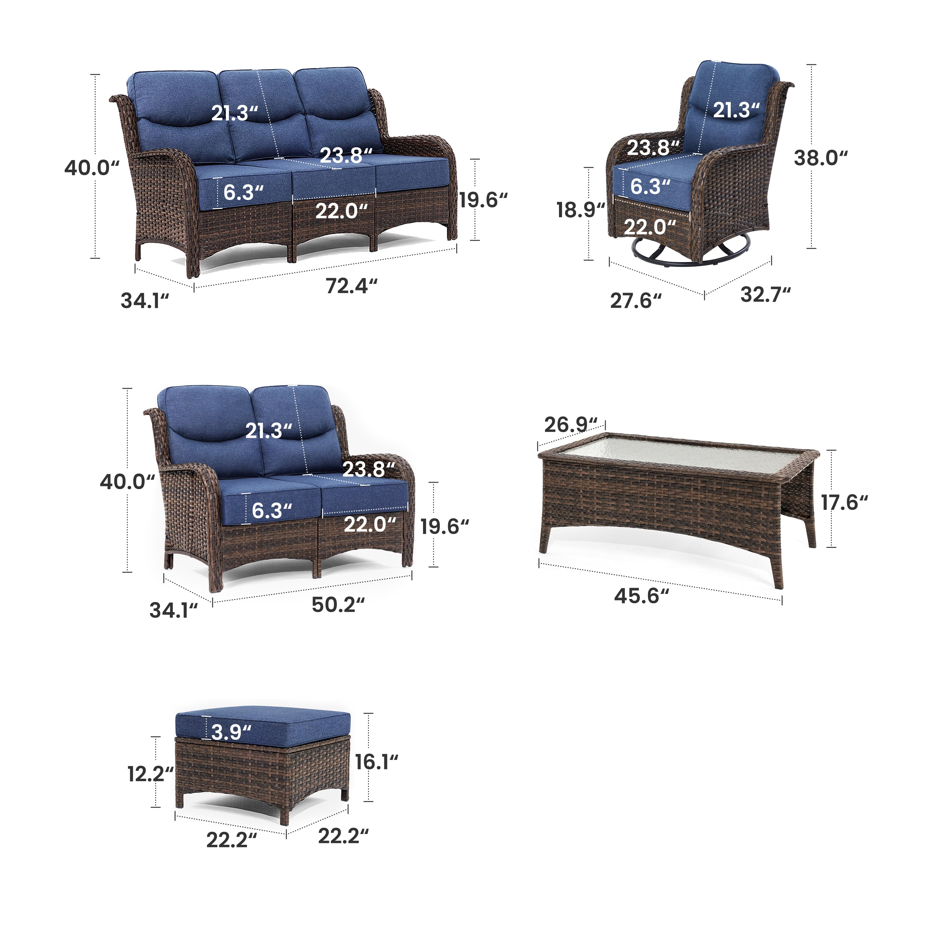 Hawthorne 7 Piece Patio Wicker Furniture Set With 3 Seater Sofa And Loveseat