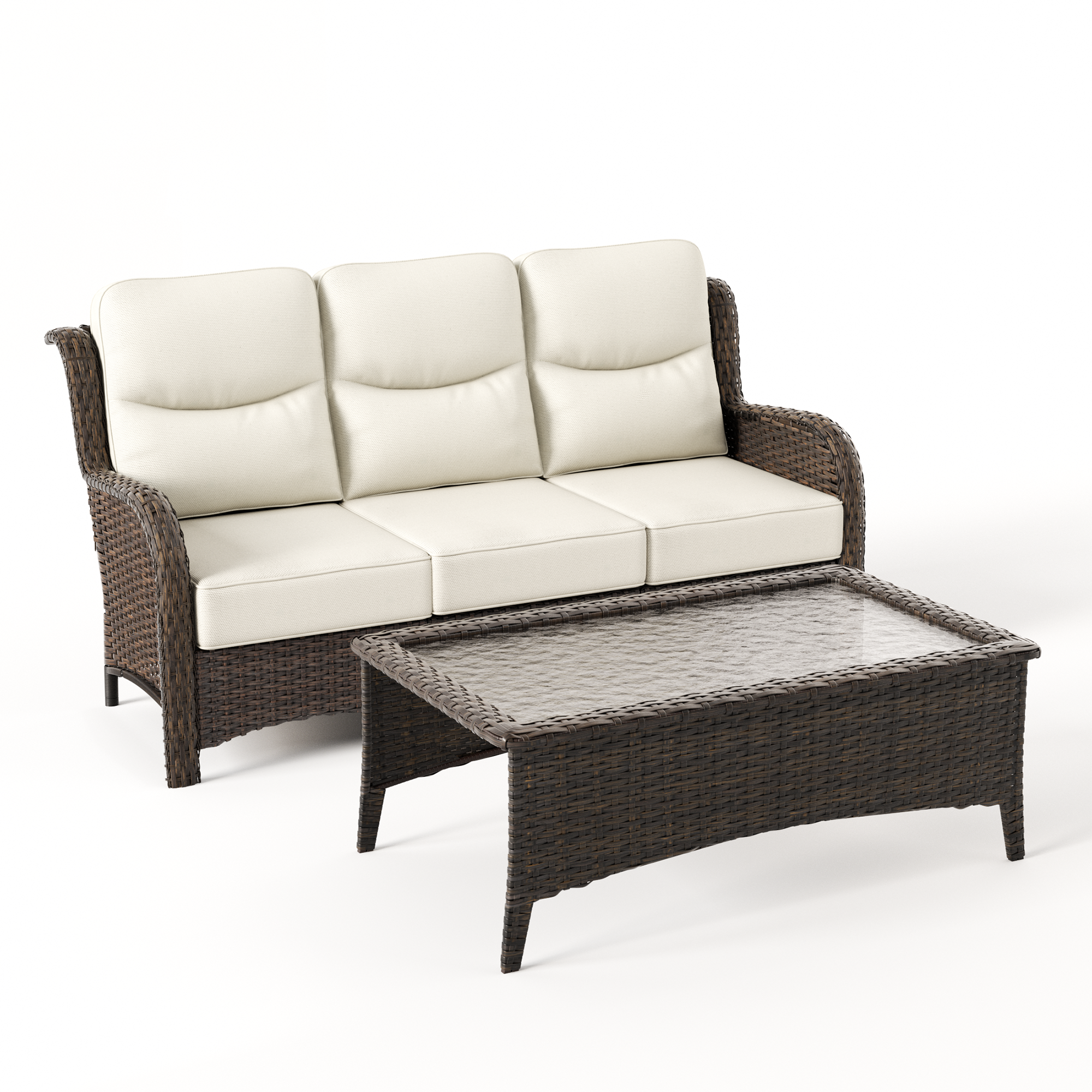 Hawthorne 2 Piece Patio Wicker Sofa Set With Coffee Table
