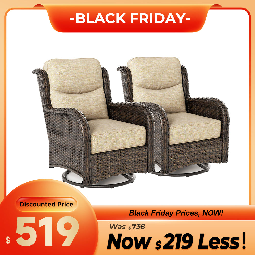 Hawthorne 2 Piece Outdoor Wicker  Swivel Gliding Chairs Set With 6-Inch Cushions & Sturdy Base