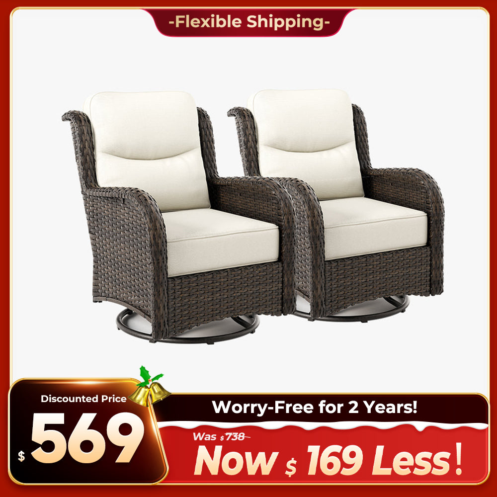 【Quick Assembly Collection】Outdoor Wicker Swivel Gliding Chairs Set