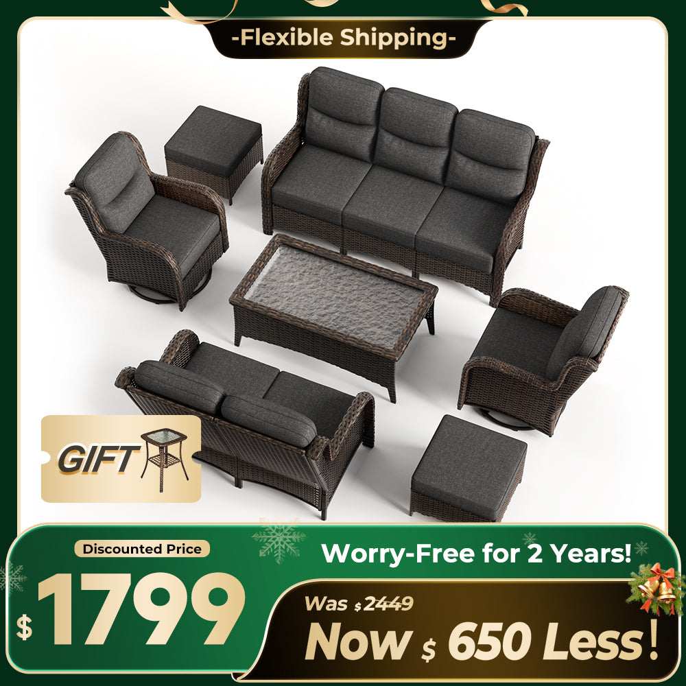 Hawthorne 7 Piece Patio Wicker Furniture Set With 3 Seater Sofa And Loveseat