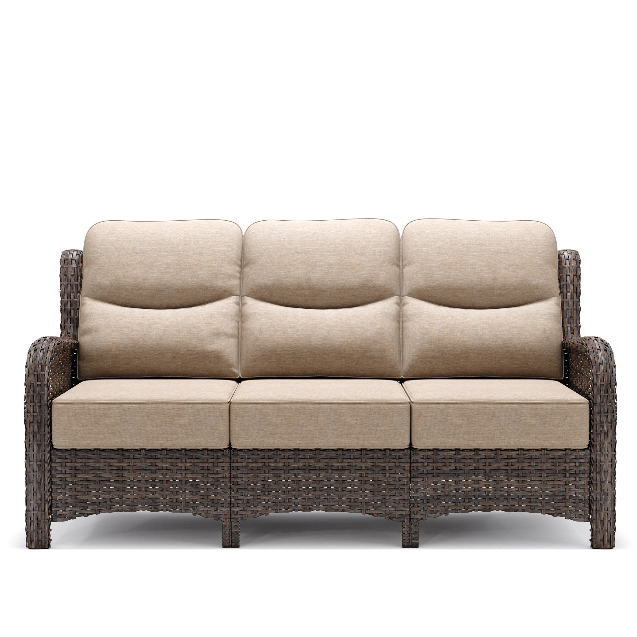 Hawthorne Patio Rattan Sand 3 Seater Sofa With High Back Design & 6-Inch Cushions
