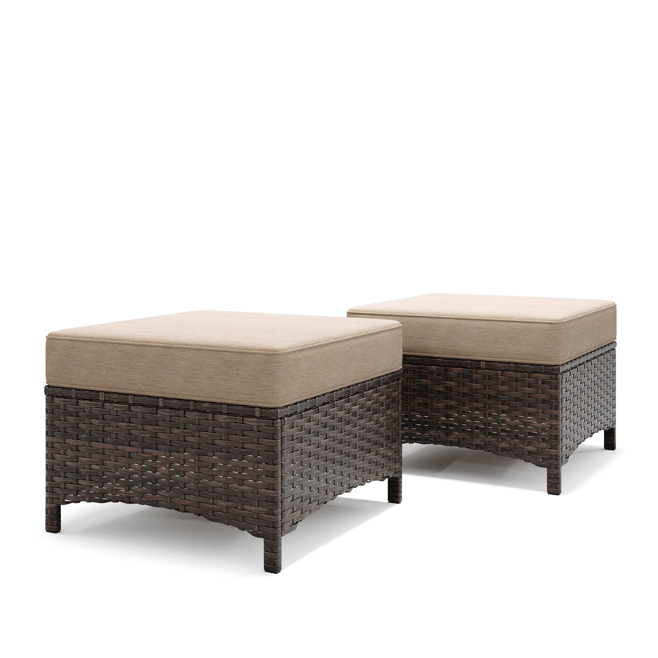Hawthorne 2 Pack Multifunctional Outdoor Wicker Ottomans for Sofa and Chairs