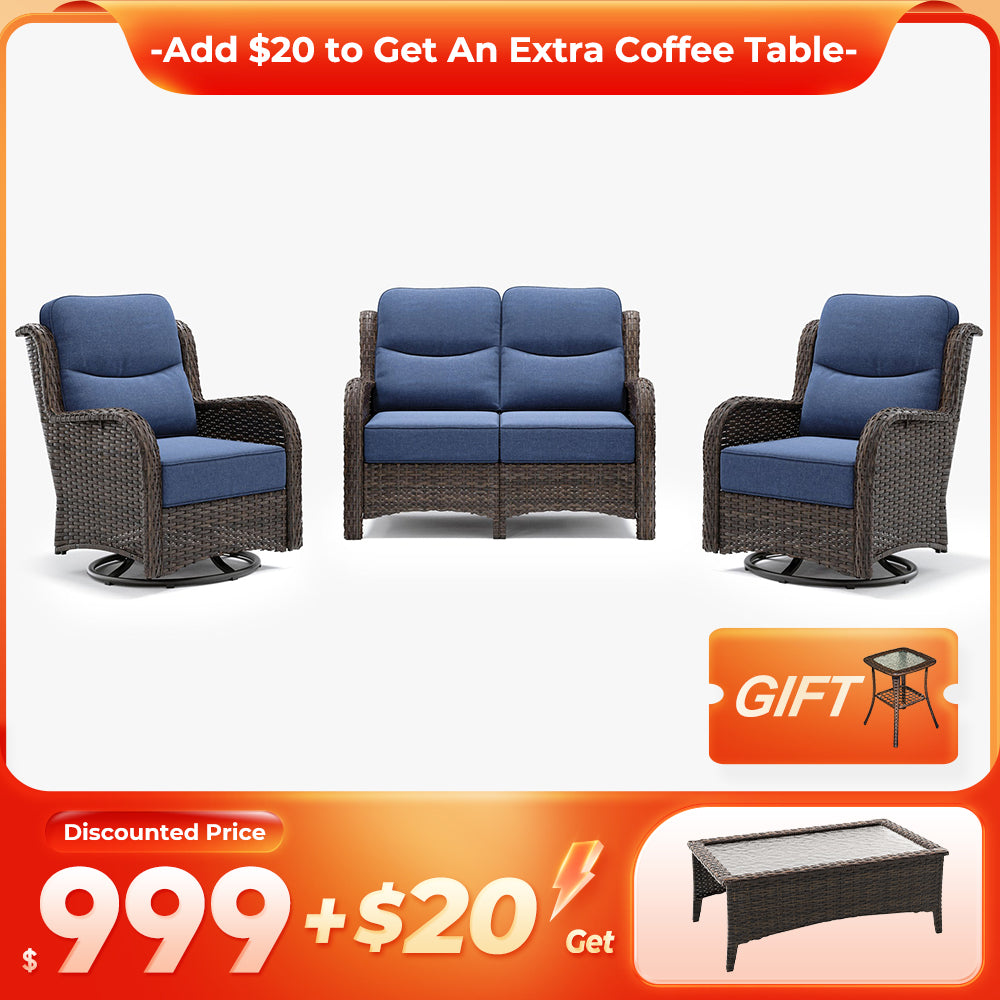 【Extra Coffee Table: $20 More】Hawthorne 4 Piece Patio Rattan Loveseat Set With Extra Coffee Table