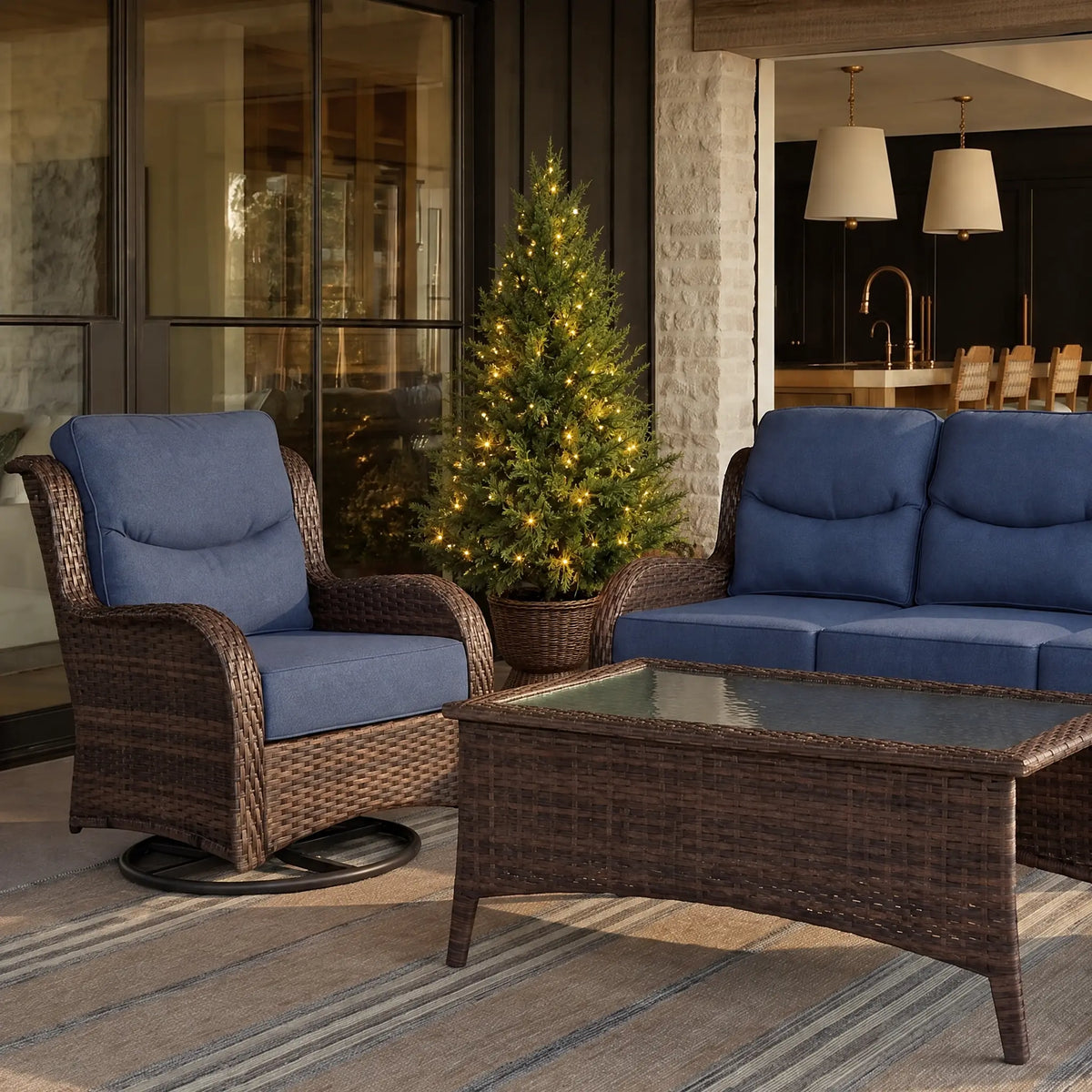 4 ft Pre-Lit Cedar Potted Porch Tree In Woven Urn Colored LED