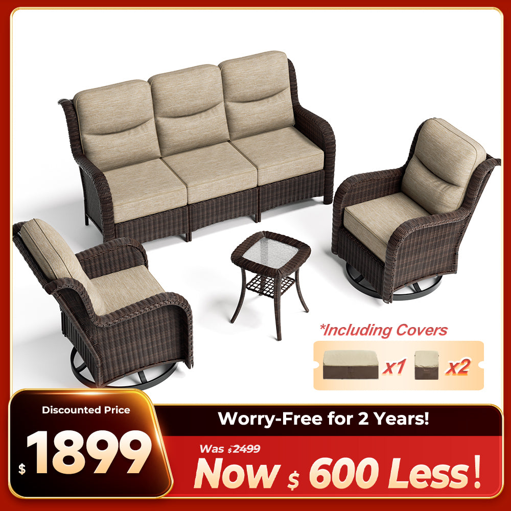Ardenelle Luxury 5 Seater Patio Wicker Sofa Set With Side tables