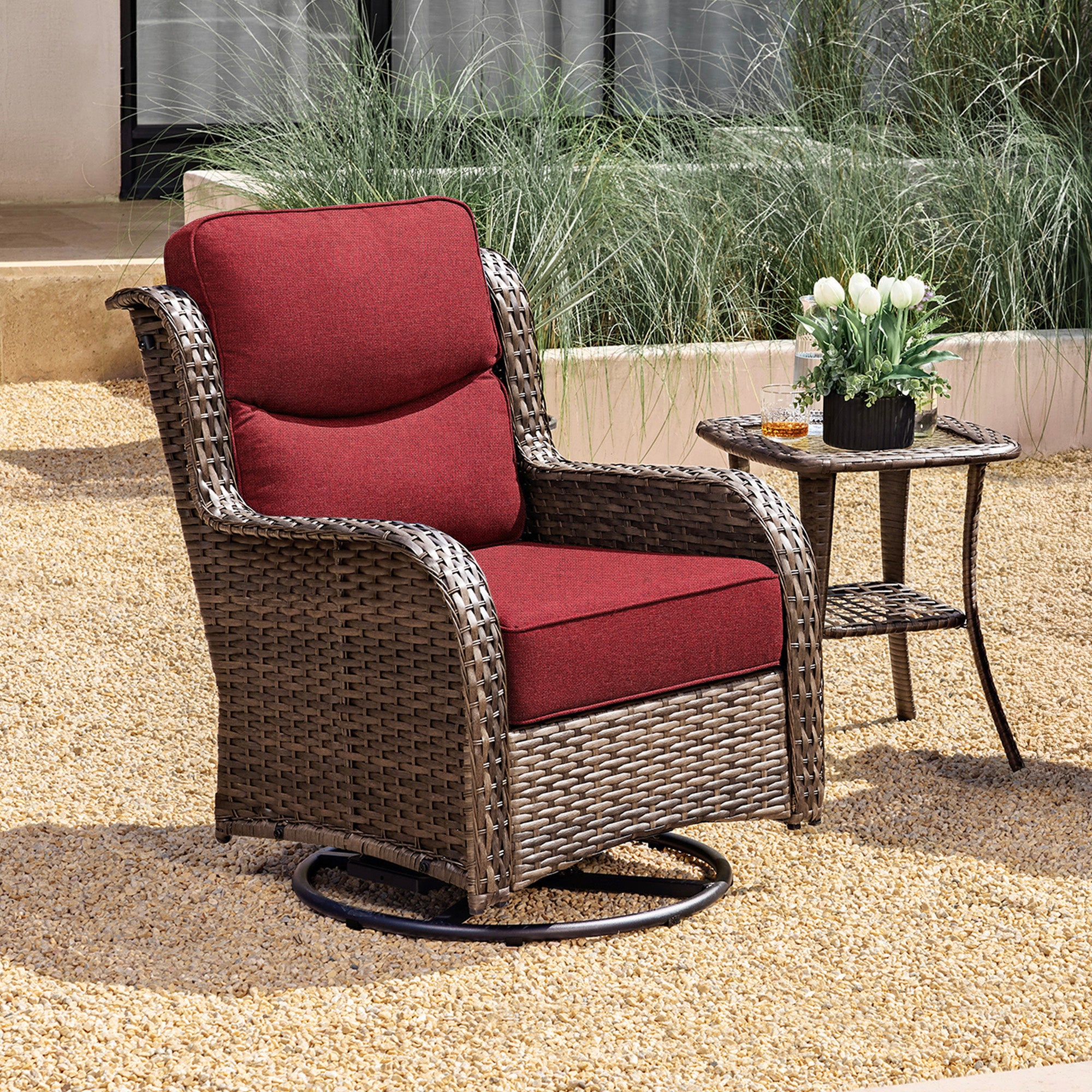Hawthorne 360° Swivel Outdoor Wicker Gliding Chair With 6-Inch Cushion & Sturdy Base