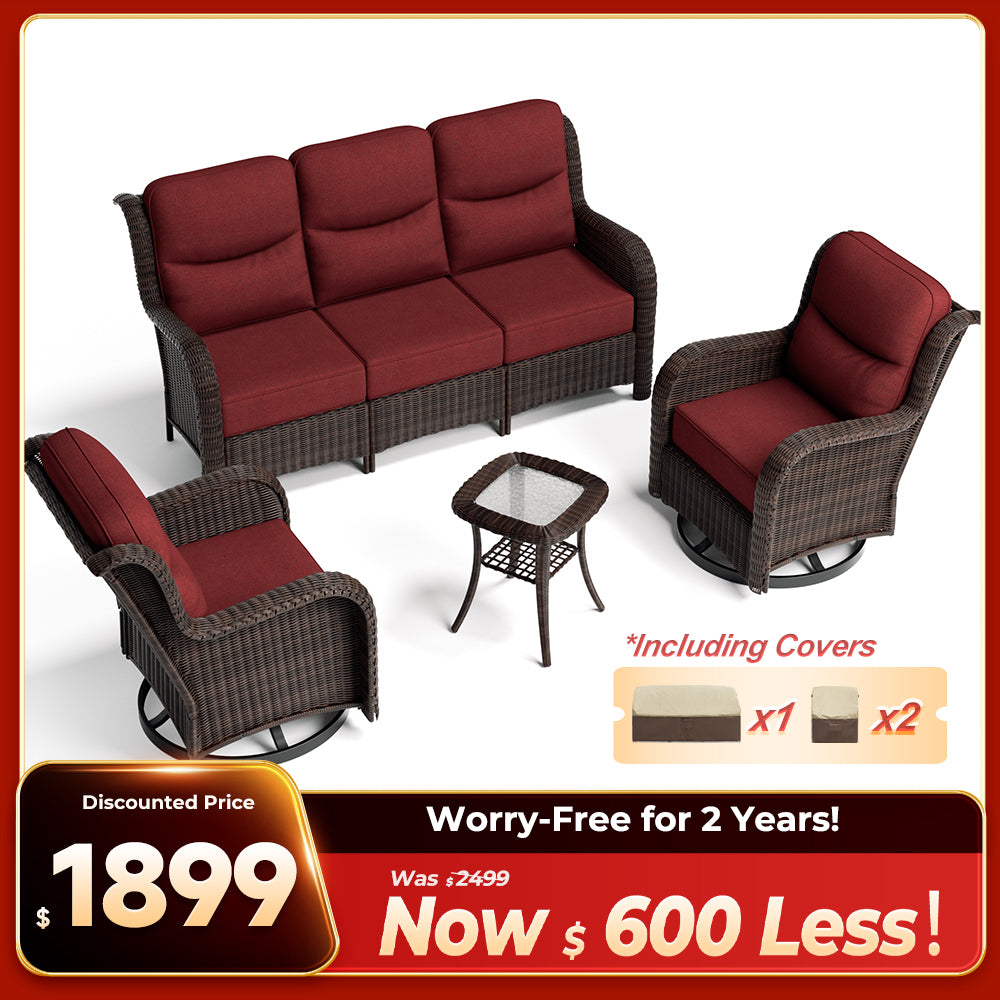 Ardenelle Luxury 5 Seater Patio Wicker Sofa Set With Side tables