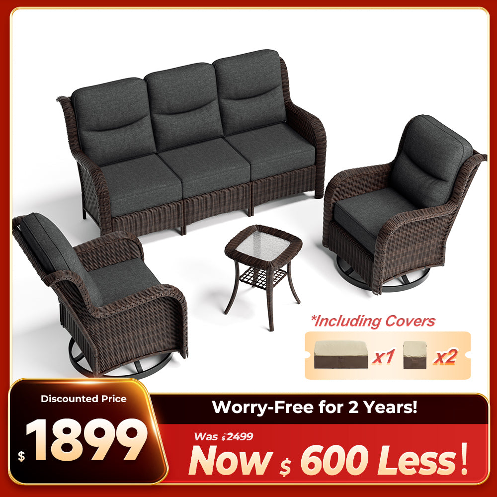 Ardenelle Luxury 5 Seater Patio Wicker Sofa Set With Side tables