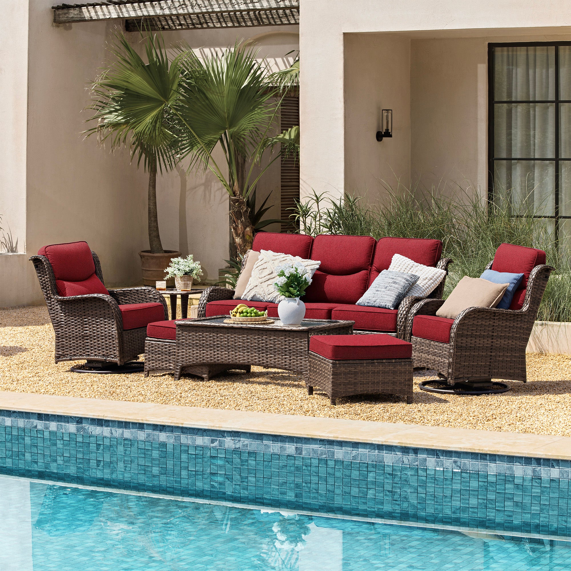 Hawthorne 9 Piece All Weather Outdoor Wicker Furniture Set With Removable khaki Covers