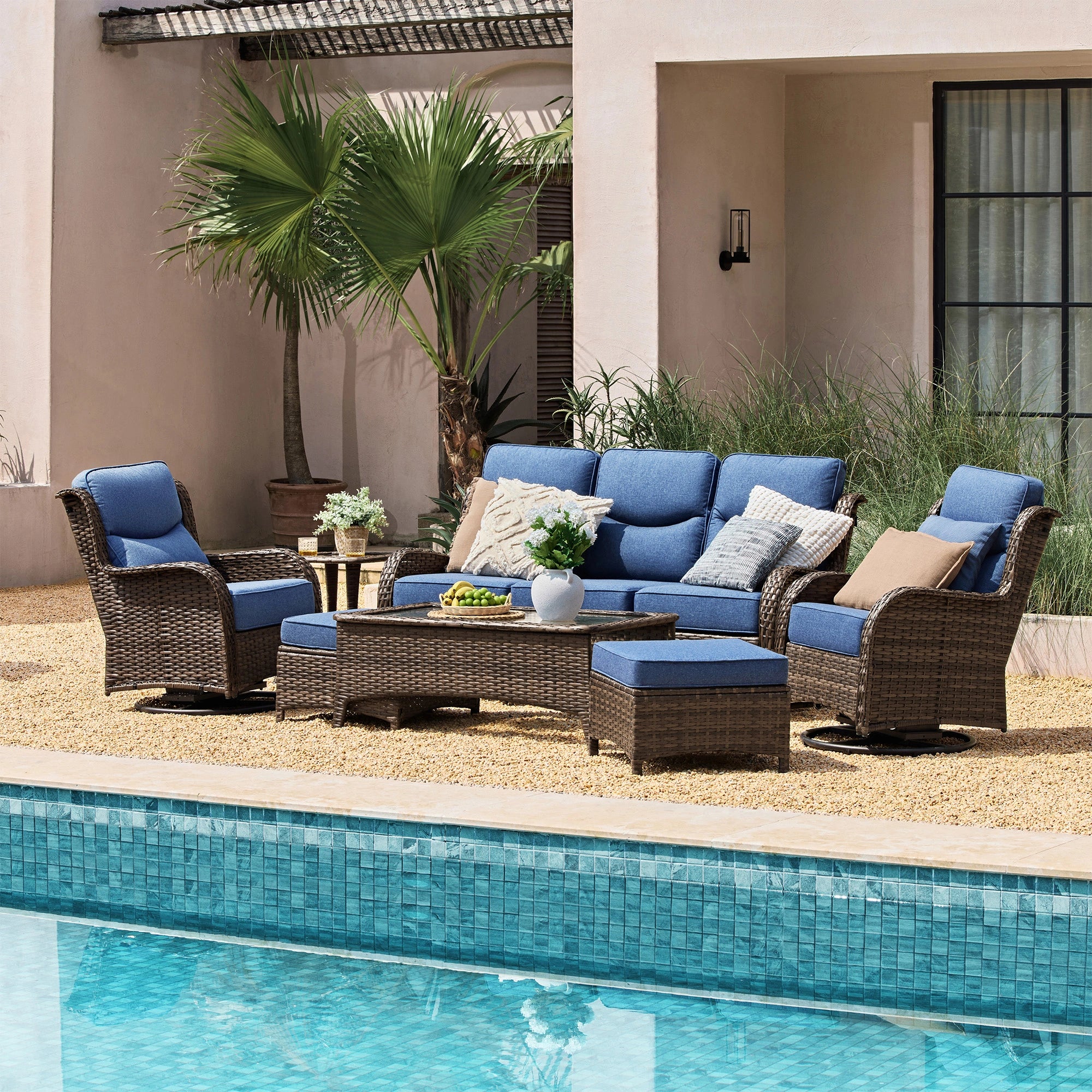 Hawthorne 9 Piece All Weather Outdoor Wicker Furniture Set With Removable Black Covers