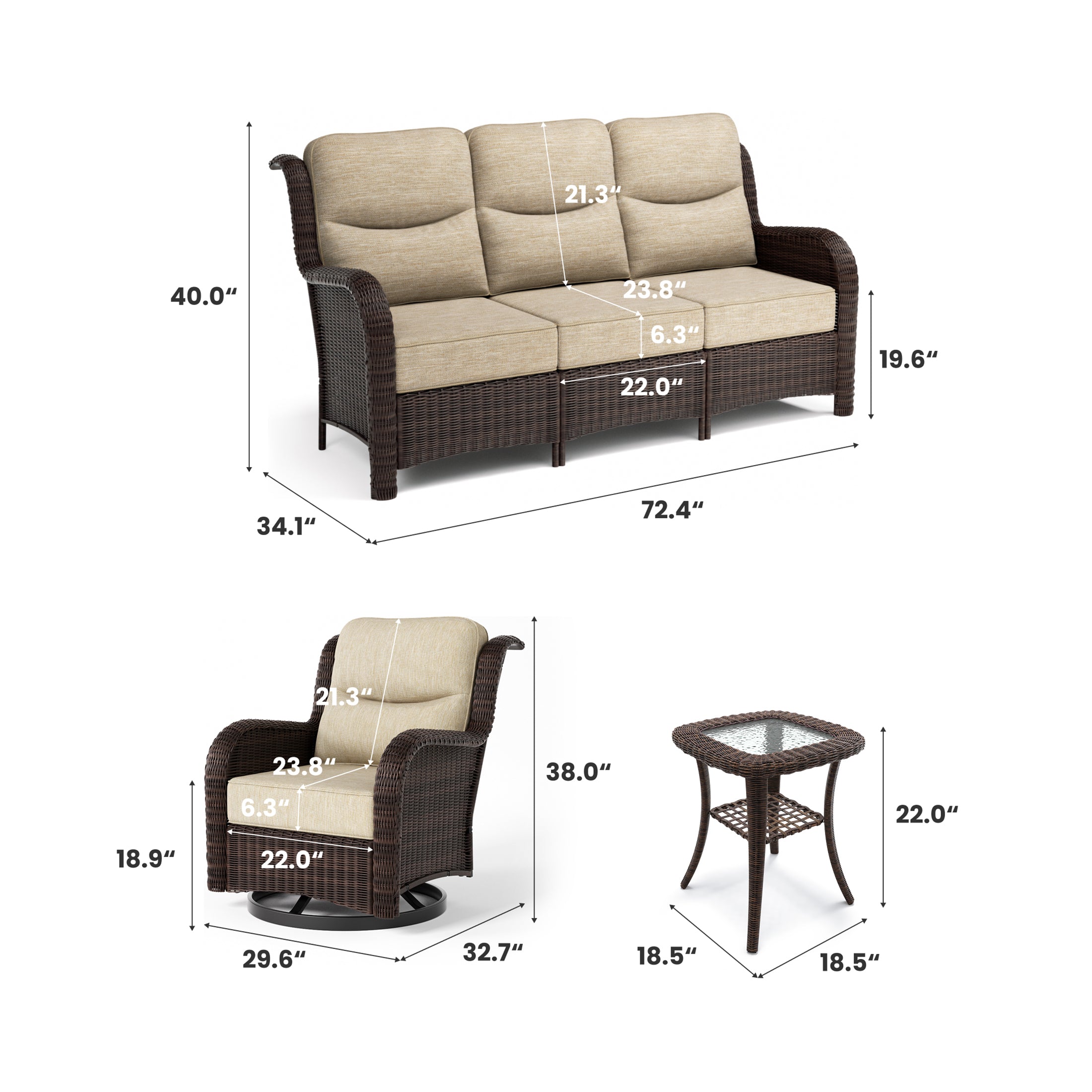 Ardenelle Luxury 5 Seater Patio Wicker Sofa Set With Side tables And Covers