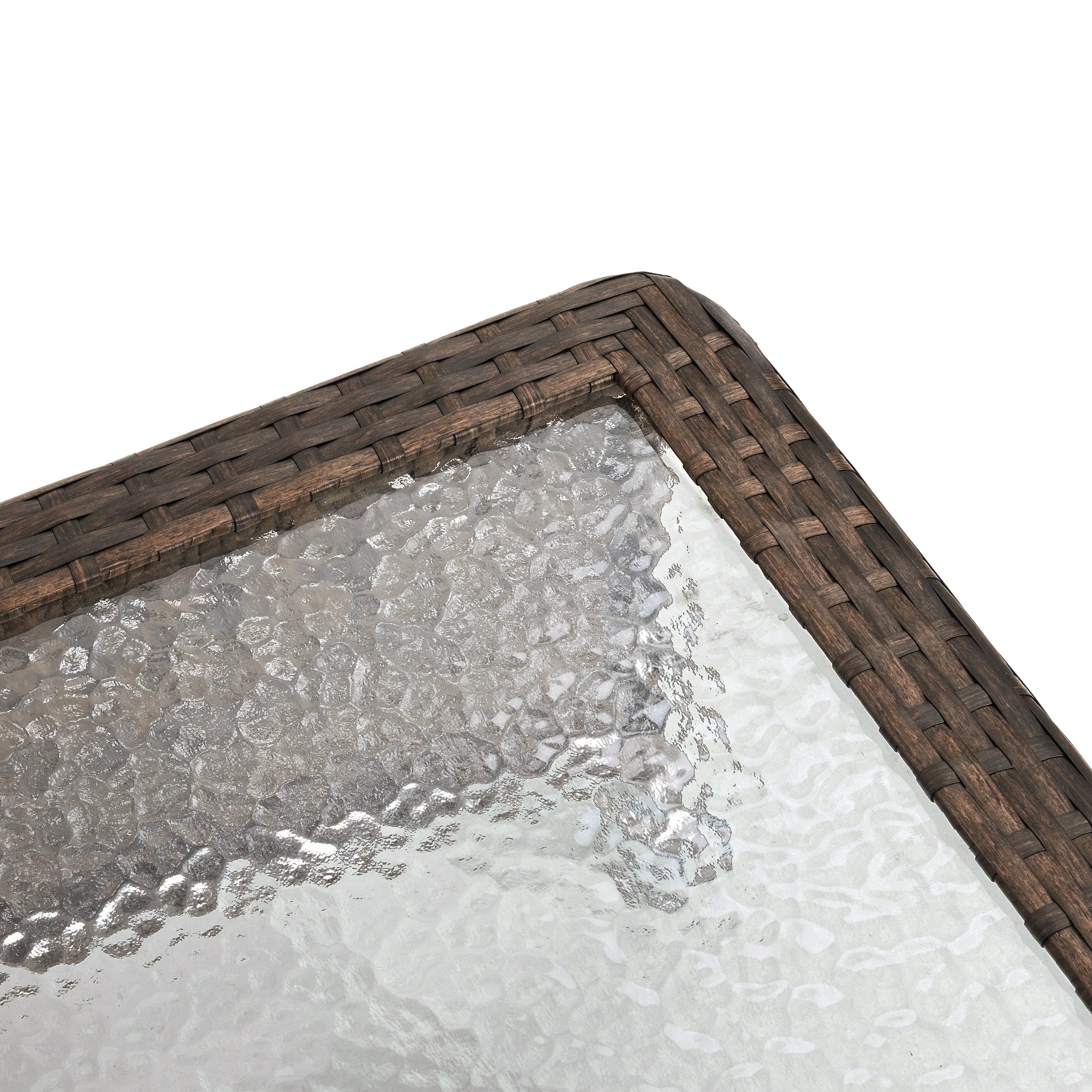 Outdoor Wicker Coffee Table With Tempered Glass