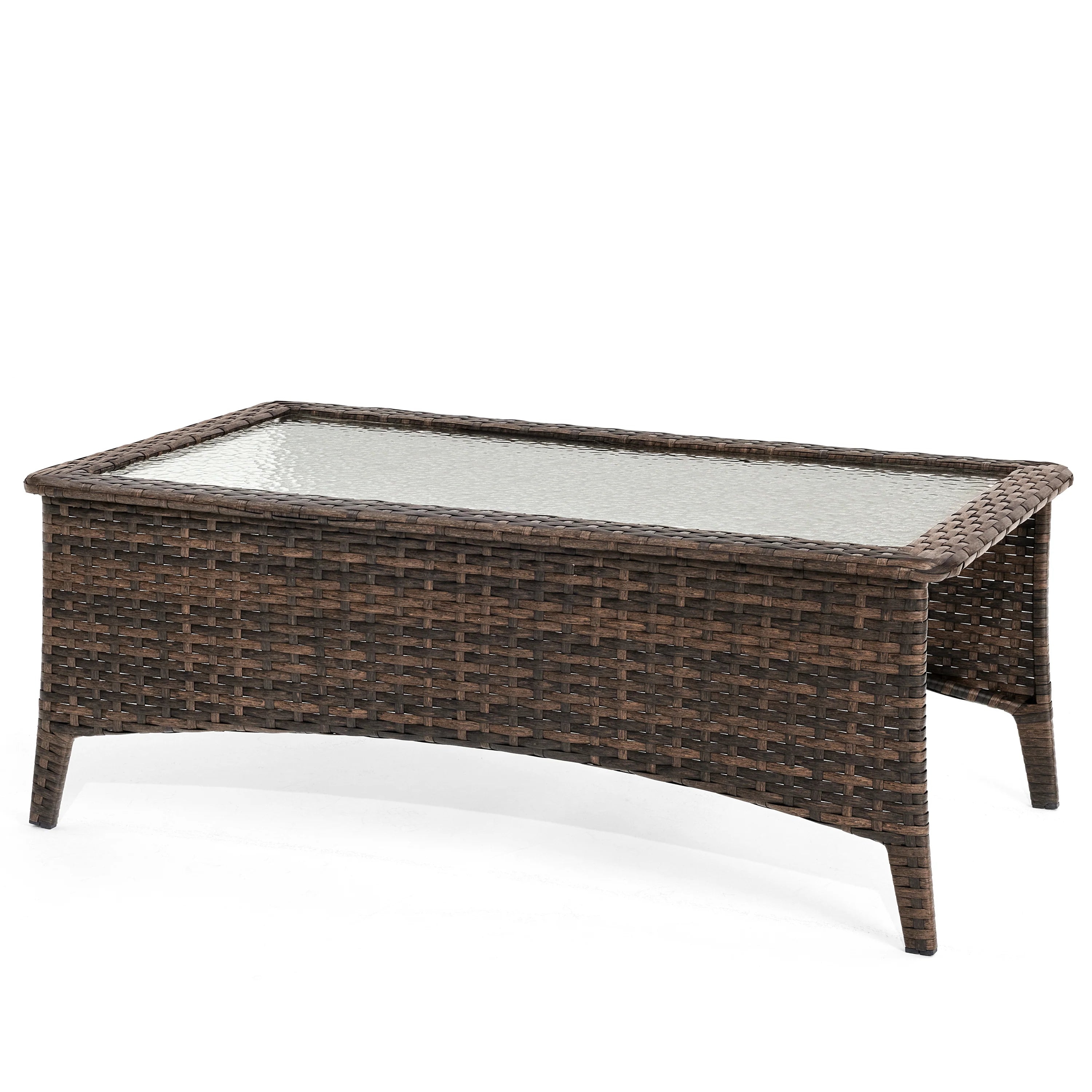 Outdoor Wicker Coffee Table With Tempered Glass