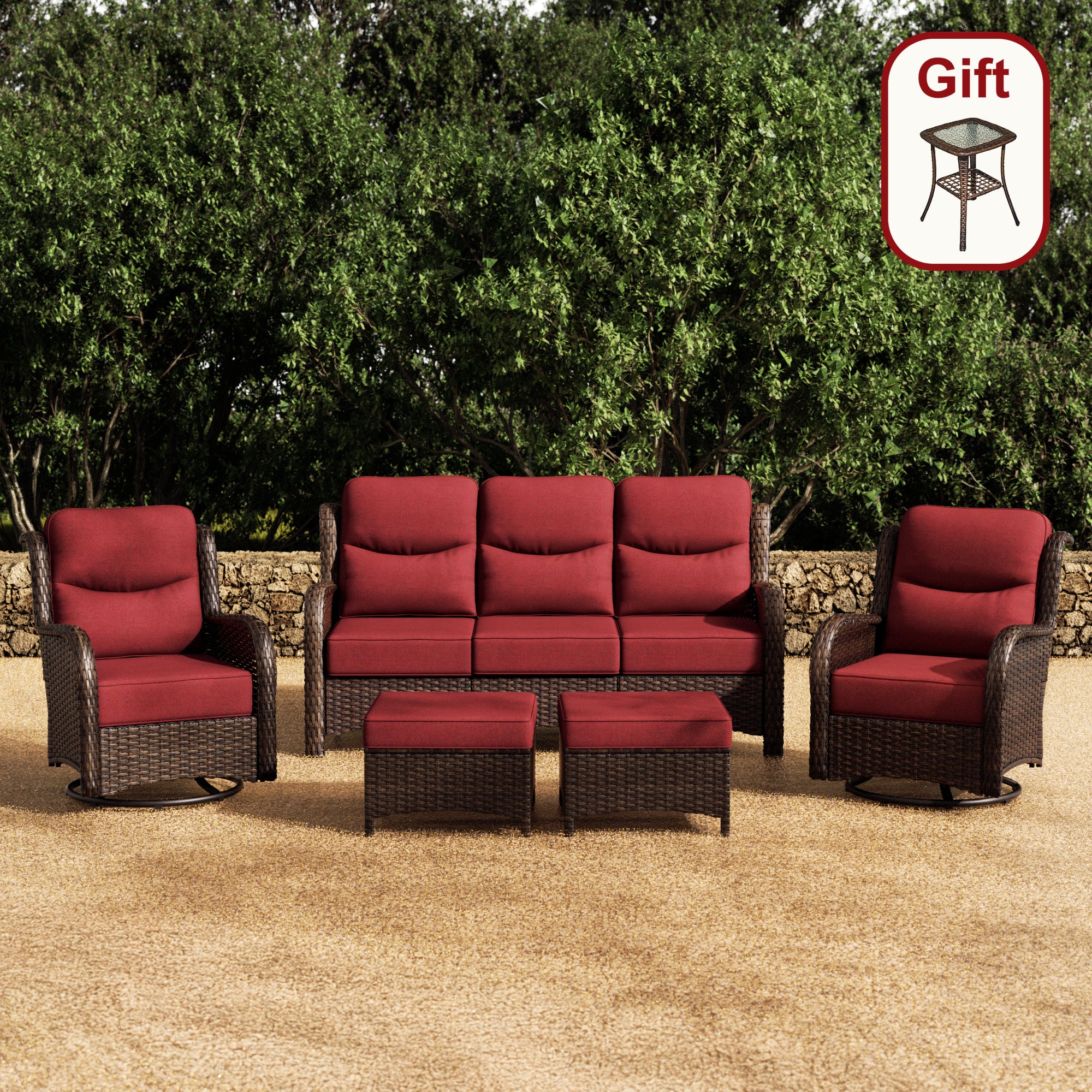Hawthorne 5 Piece Patio Rattan Sofa Set with Swivel Chairs & Ottomans