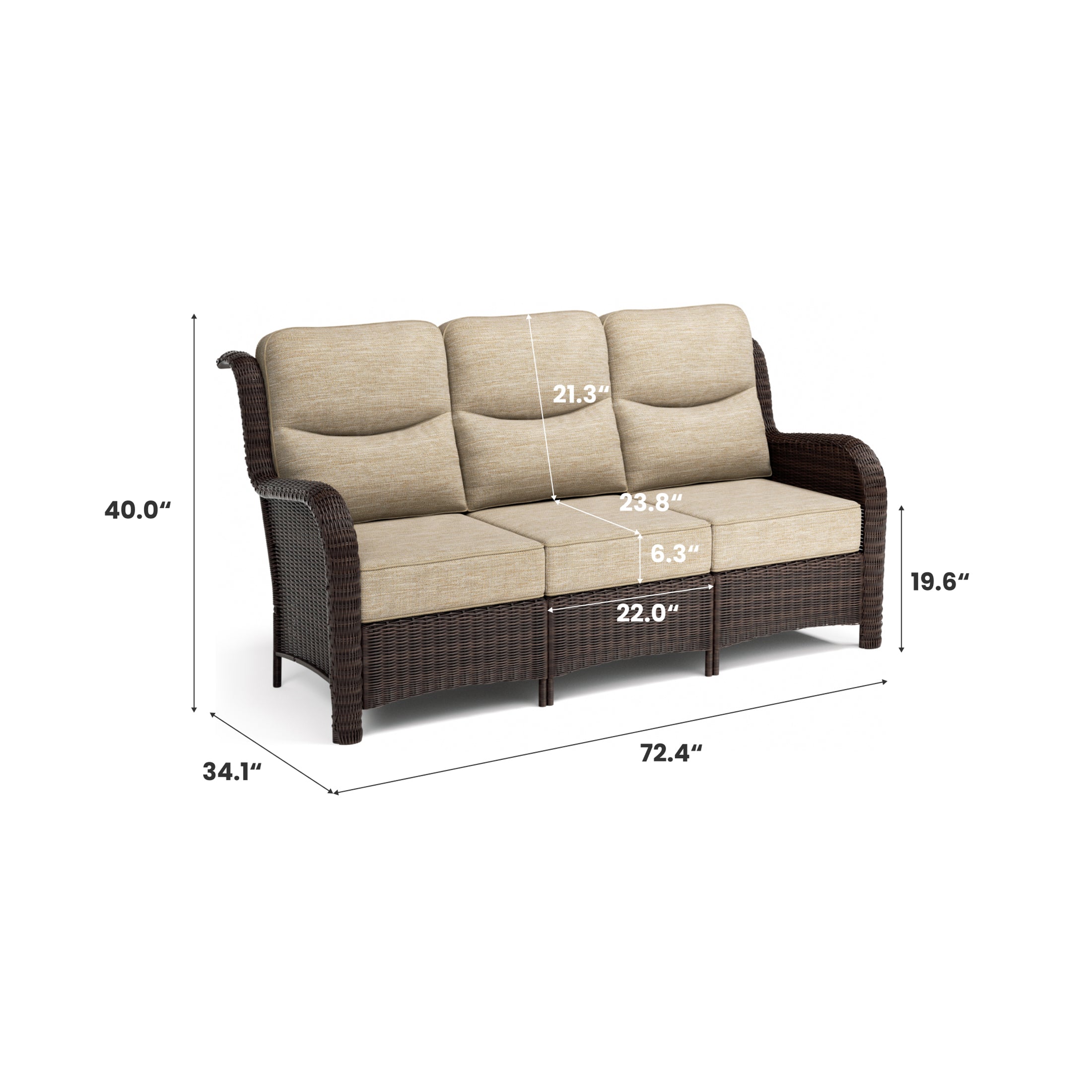 Ardenelle Luxury 3 Piece Patio Wicker Conversation Set With High Back 6-Inch Cushions For Deck